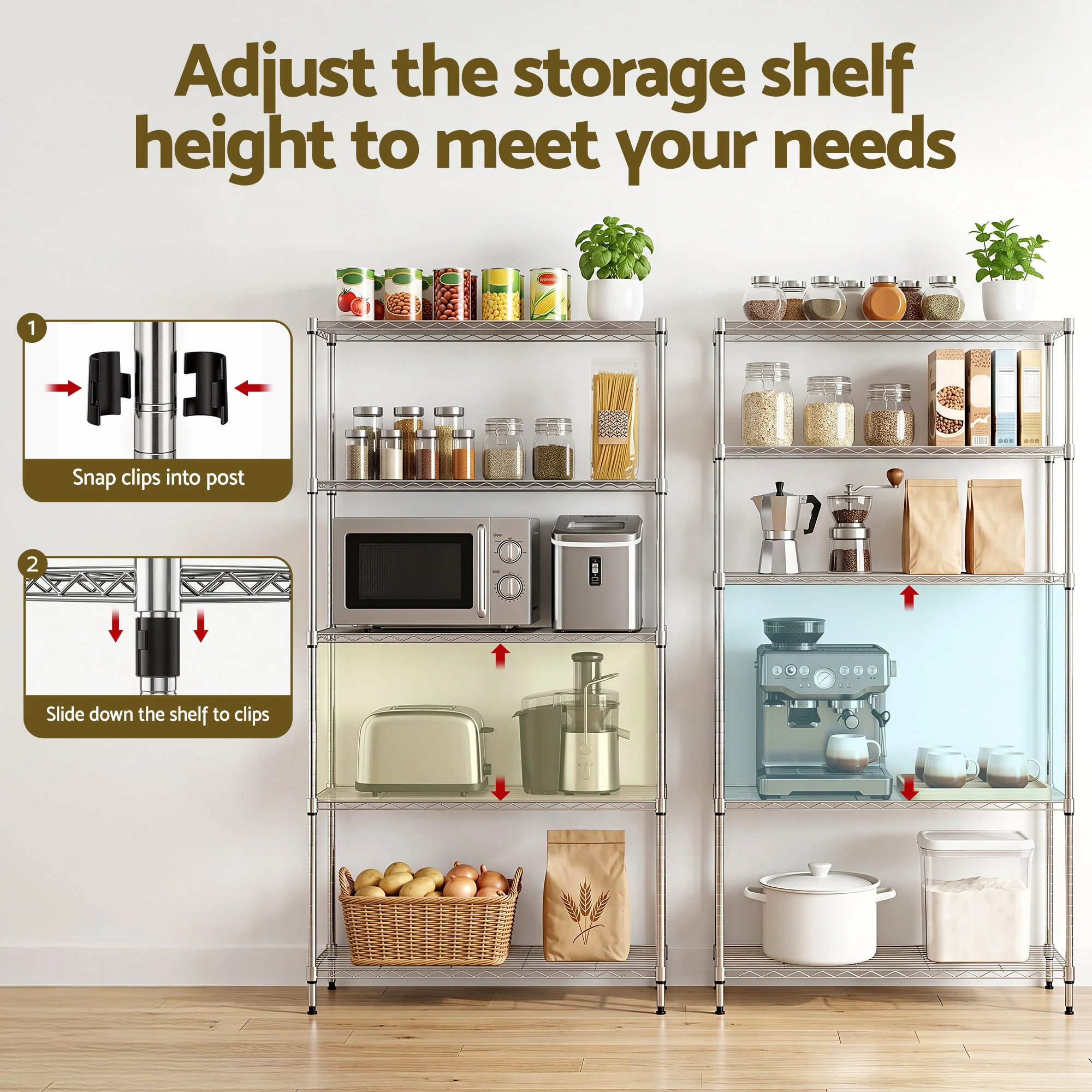 Artiss 5-Tier Kitchen Rack Shelf Shelving 90x35x182CM Adjustable Metal Storage Shelves - Image 6