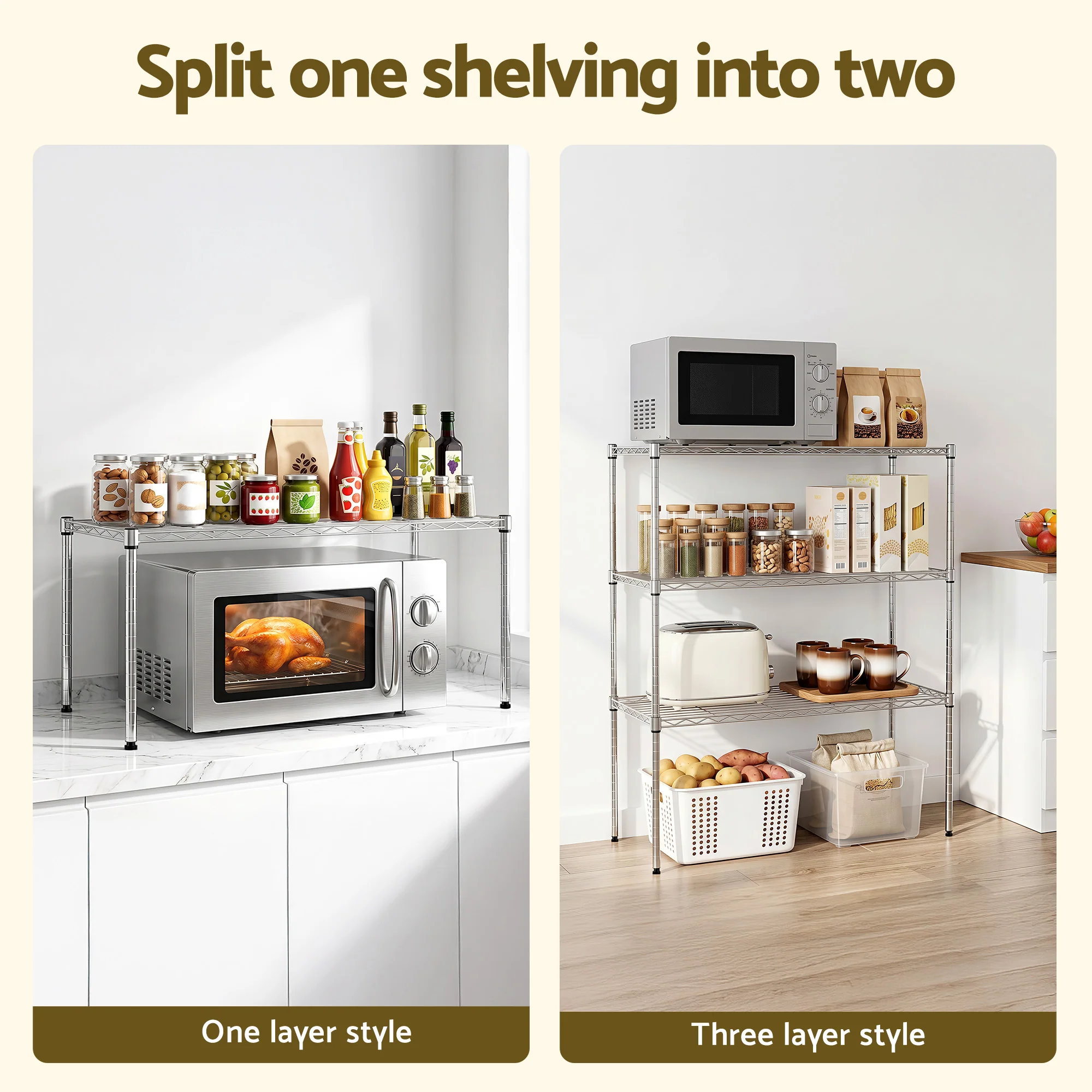 Artiss 5-Tier Kitchen Rack Shelf Shelving 90x35x182CM Adjustable Metal Storage Shelves - Image 7