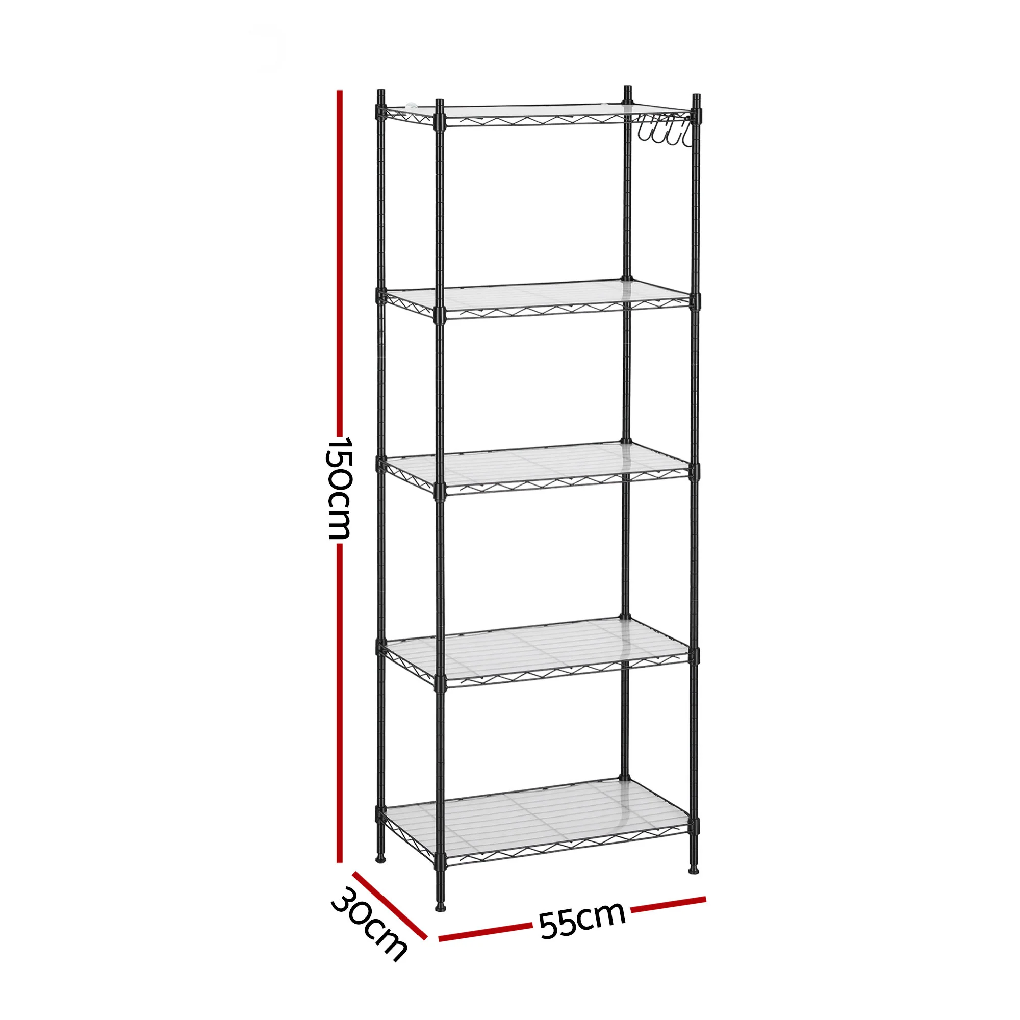 Artiss 5-Tier Kitchen Rack Shelf Shelving Unit 55x30x150CM Adjustable Metal Storage Shelves Black - Image 3