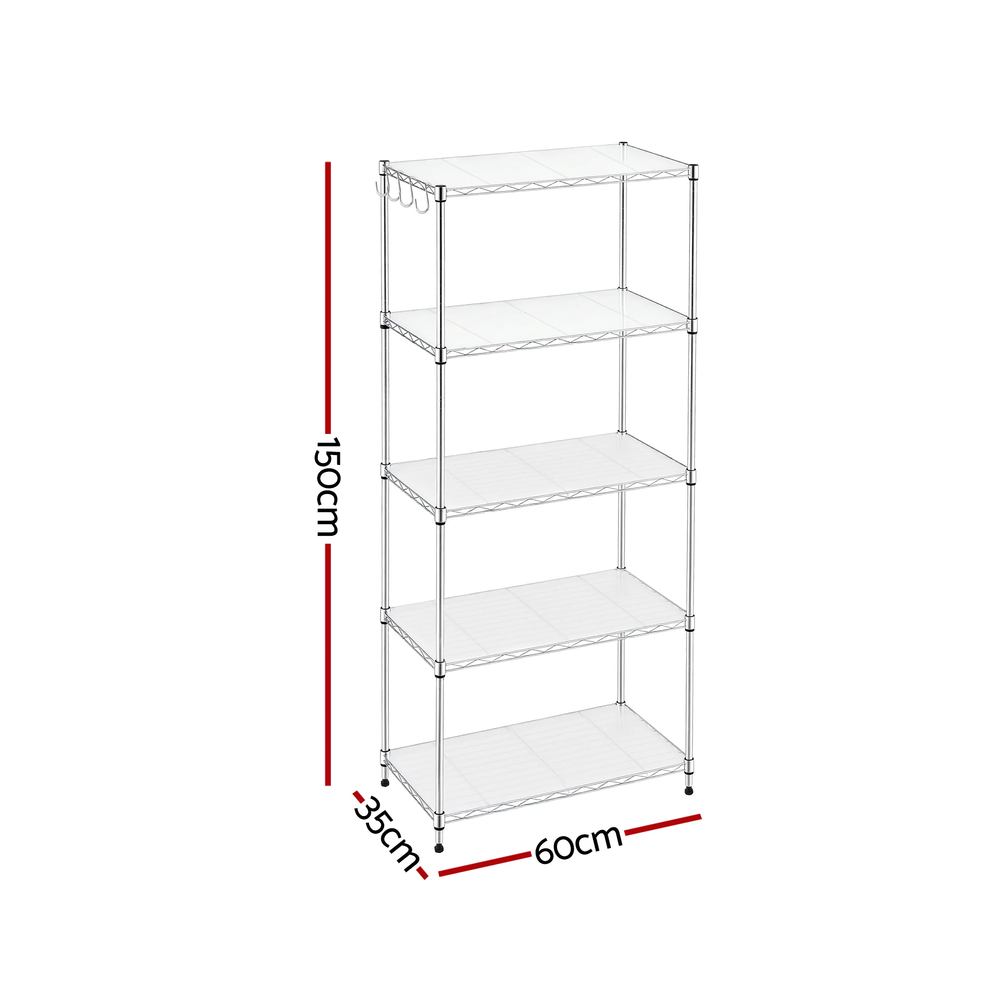 Artiss 5-Tier Kitchen Rack Shelf Shelving Unit 60x35x150CM Adjustable Metal Storage Shelves Silver - Image 3
