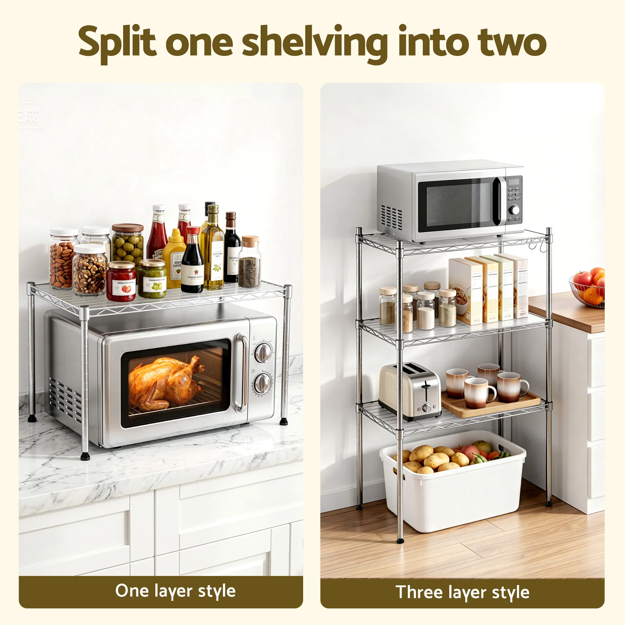 Artiss 5-Tier Kitchen Rack Shelf Shelving Unit 60x35x150CM Adjustable Metal Storage Shelves Silver - Image 7