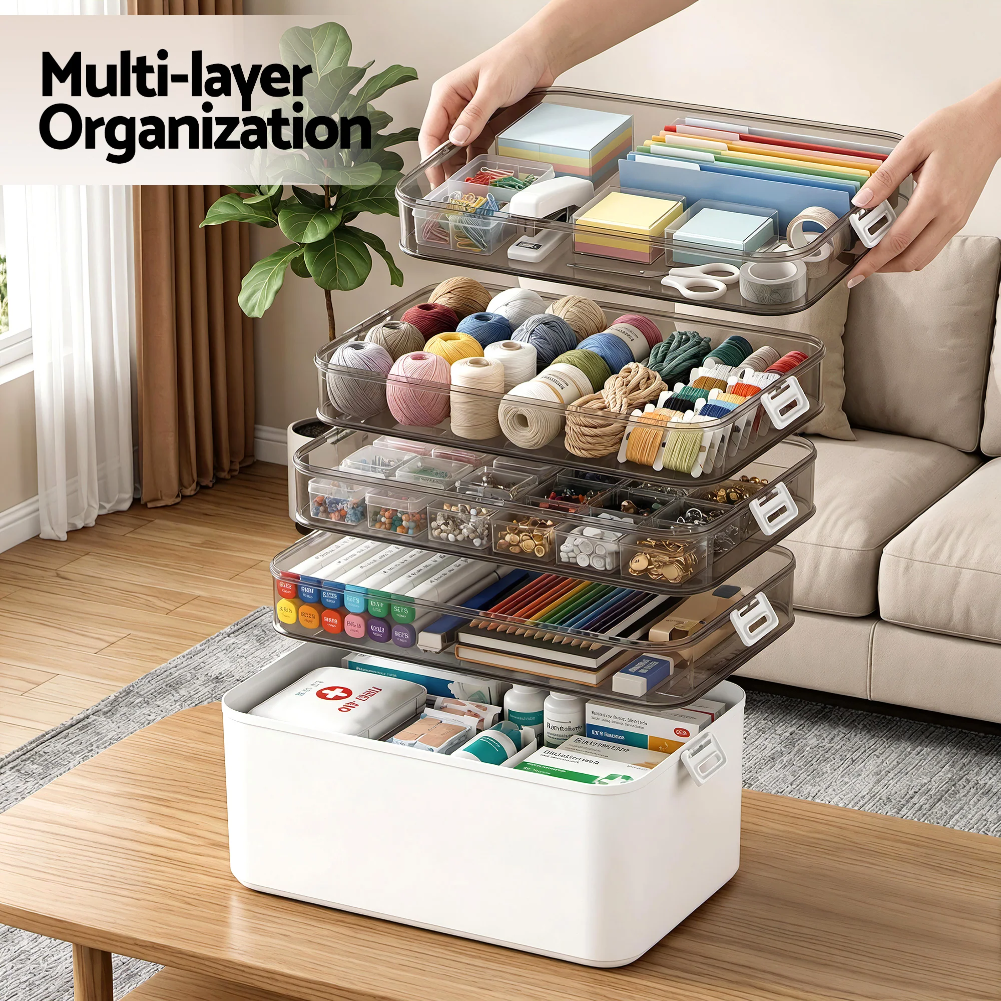 Artiss 5 Tier Portable Storage Box Detachable with Handles Plastic Clear - Image 5