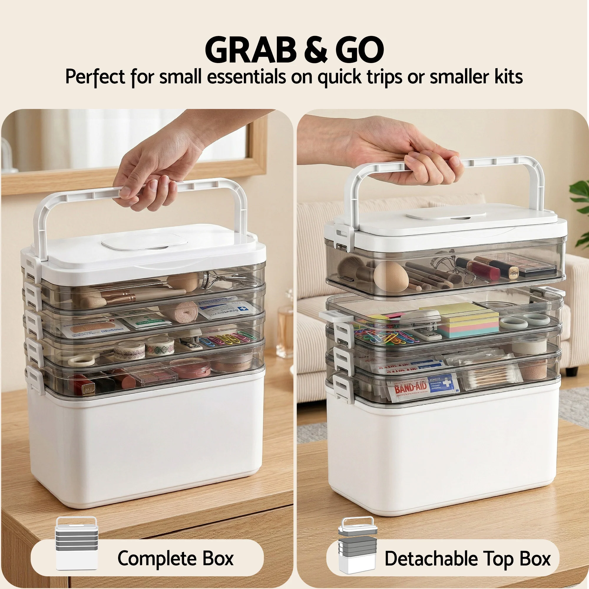 Artiss 5 Tier Portable Storage Box Detachable with Handles Plastic Clear - Image 6