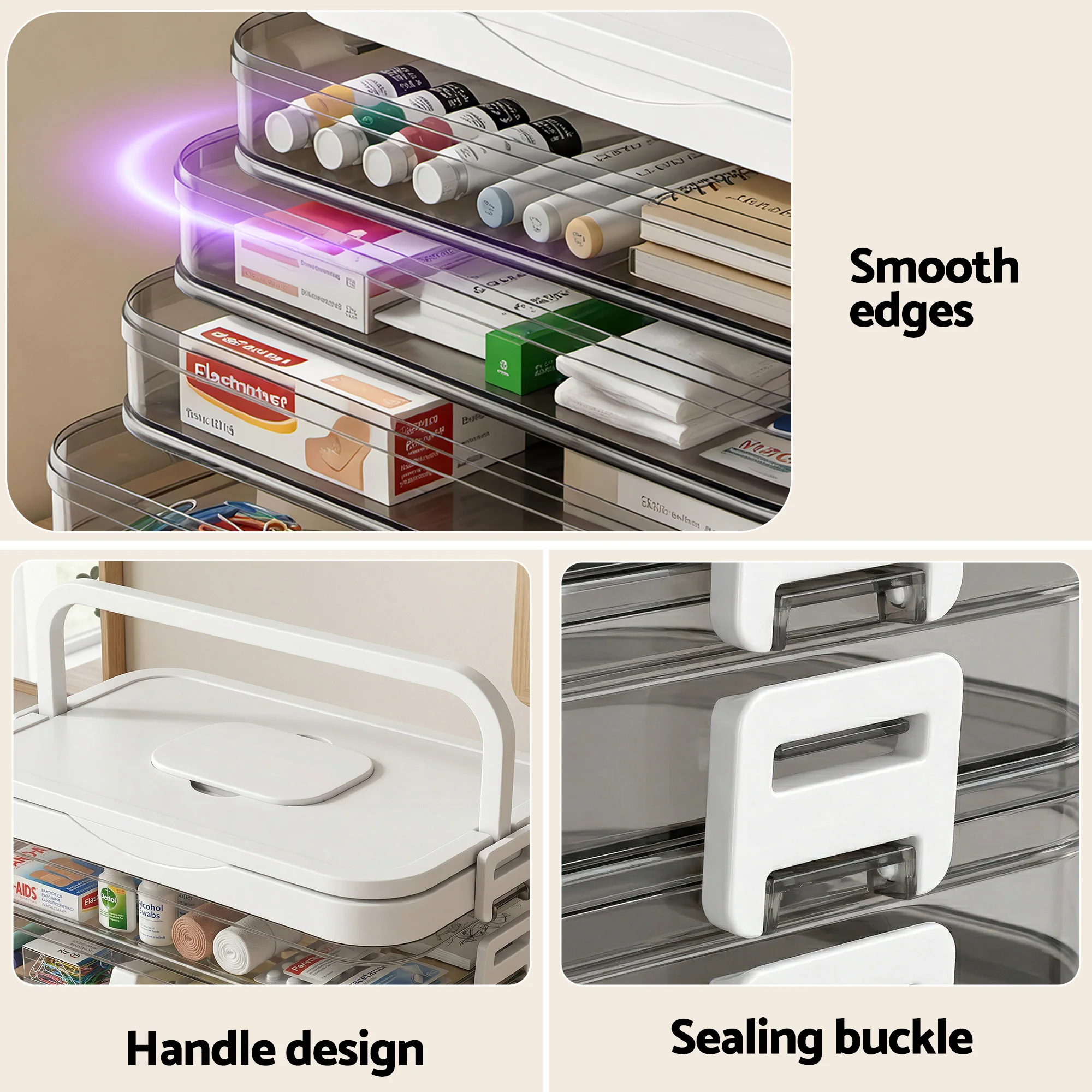 Artiss 5 Tier Portable Storage Box Detachable with Handles Plastic Clear - Image 7