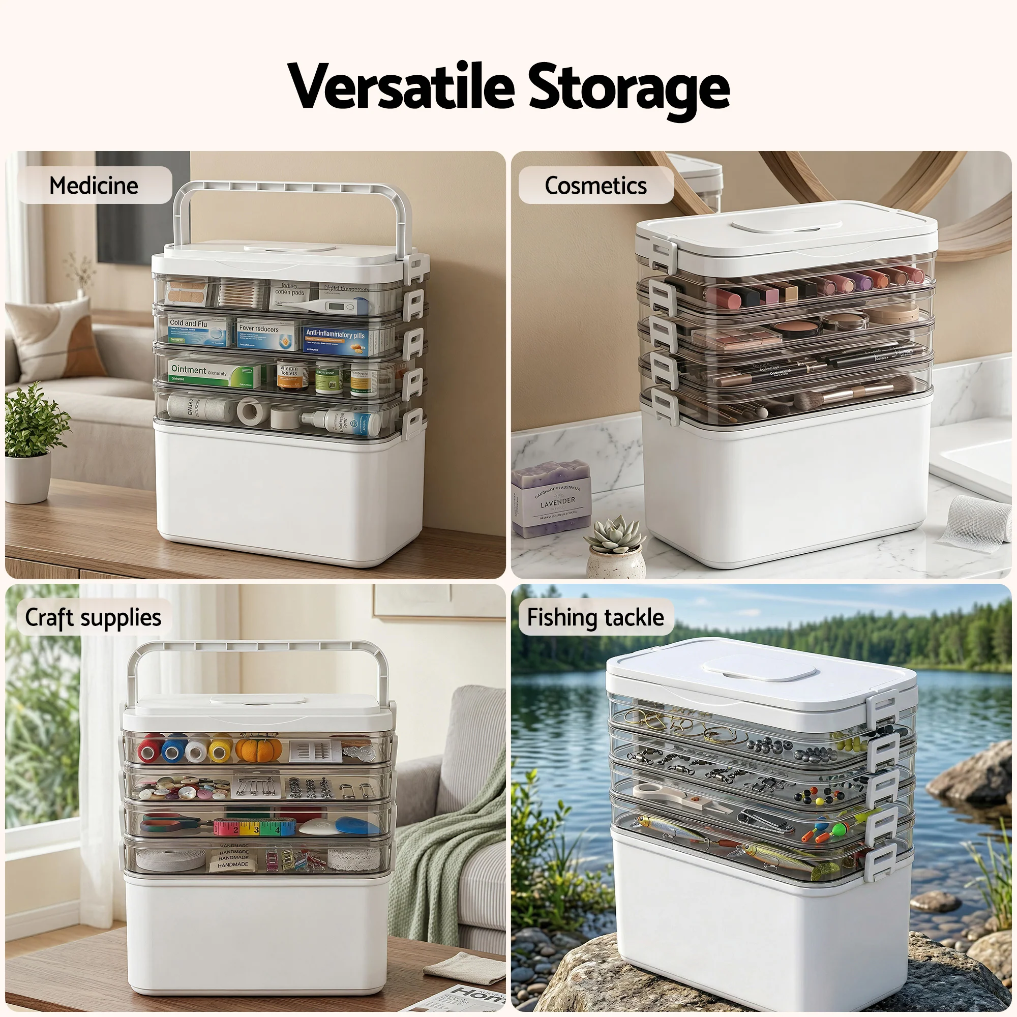Artiss 5 Tier Portable Storage Box Detachable with Handles Plastic Clear - Image 8