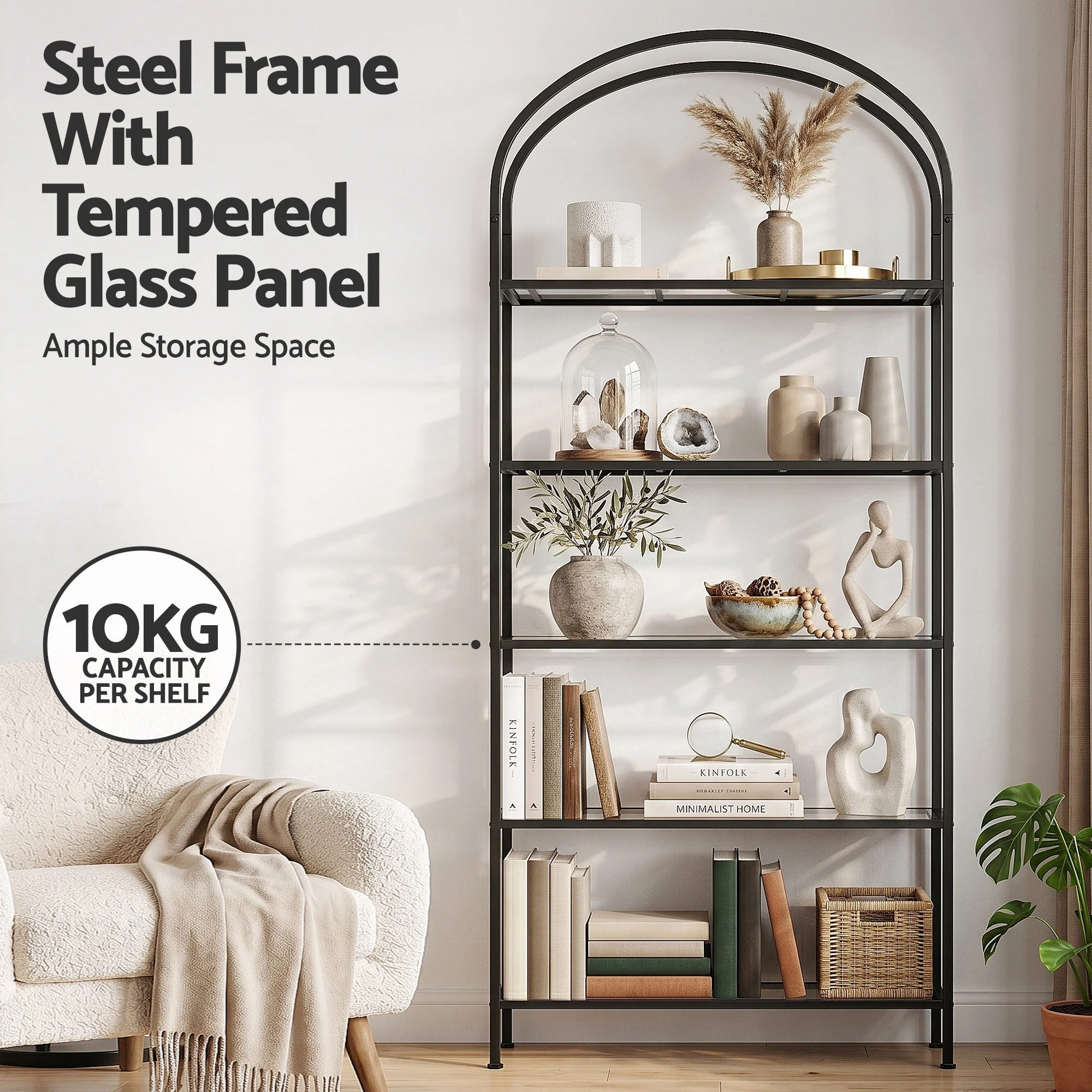 Artiss 5 Tiers Bookshelf Industrial Etagere Bookcase Display Shelf Black - Image 6