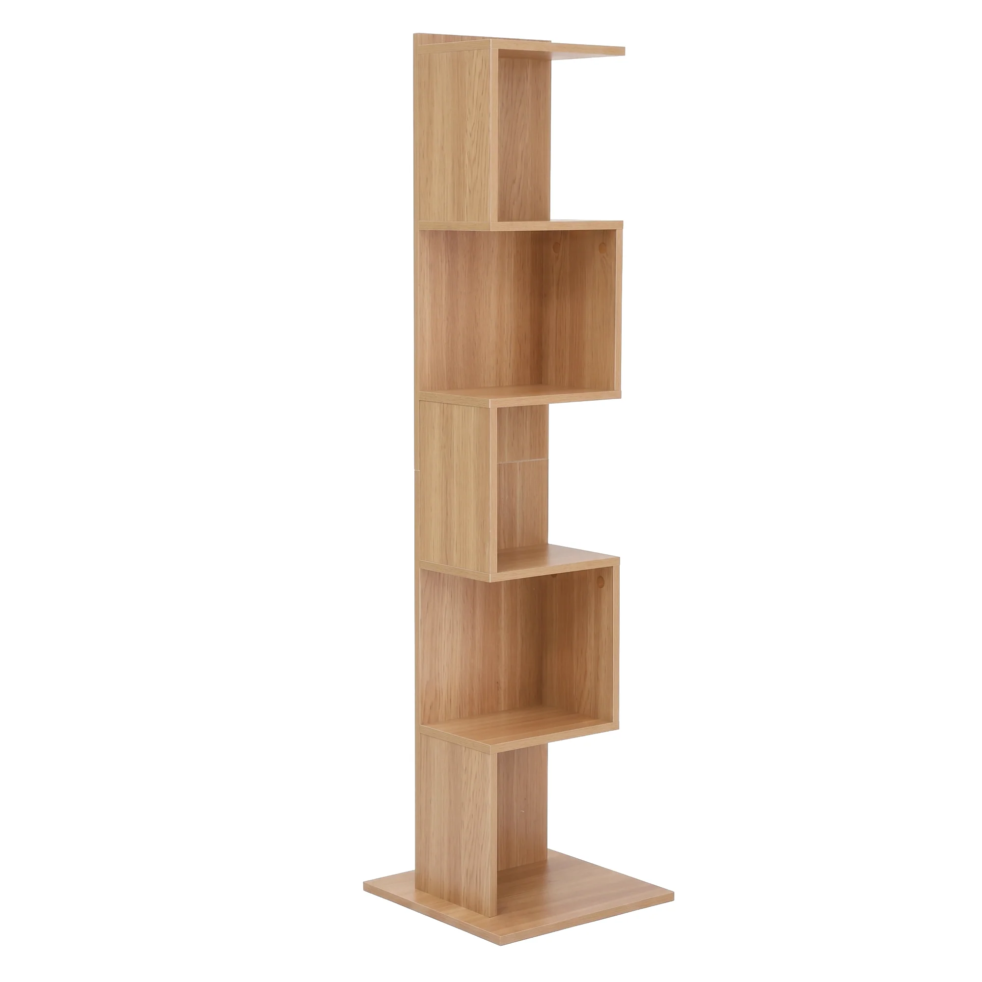 Artiss 5 Tiers Bookshelf S-shaped Bookcase Oak - Image 4