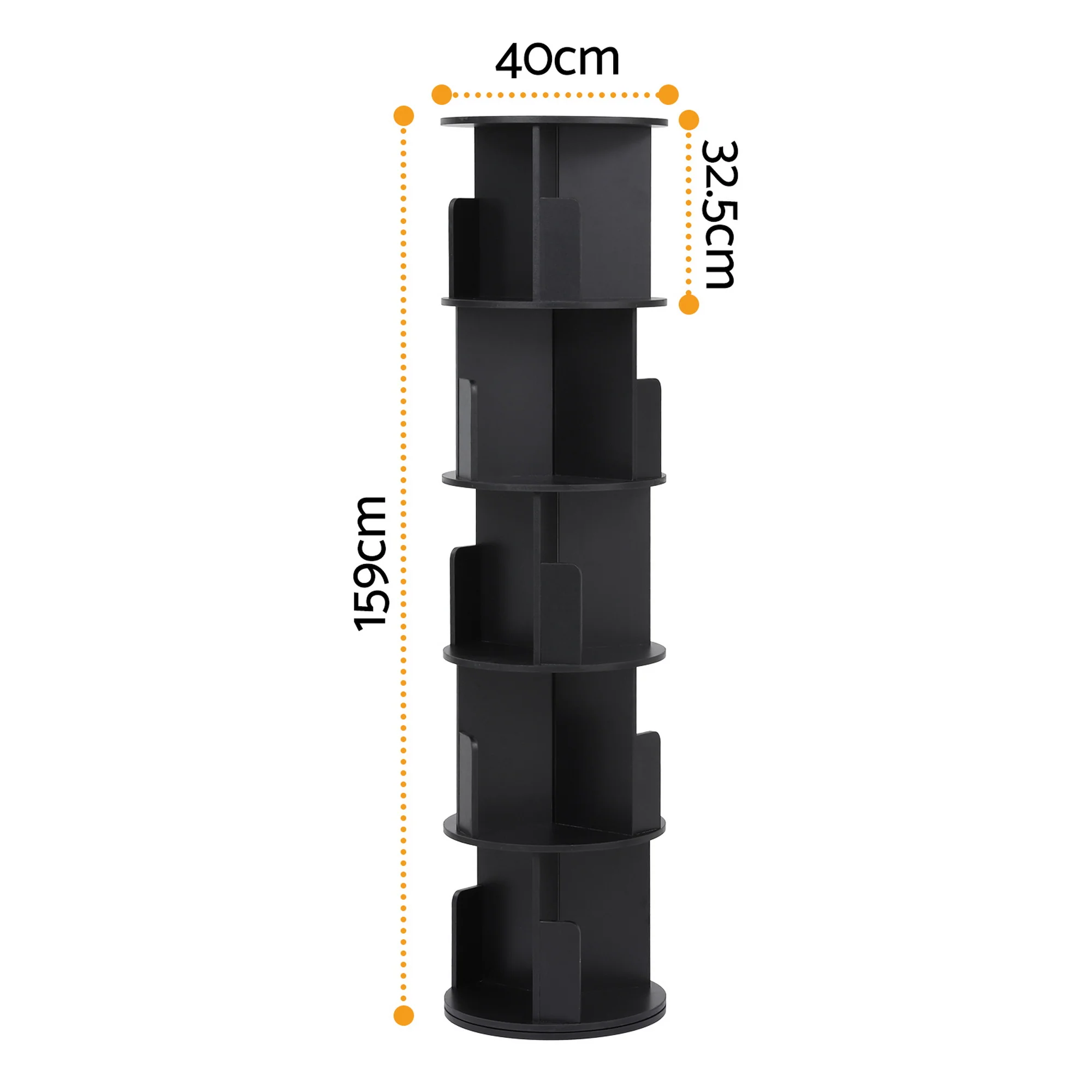 Artiss 5 Tiers Bookshelf Swivel Bookcase Display Shelves Stand Round Black - Image 2