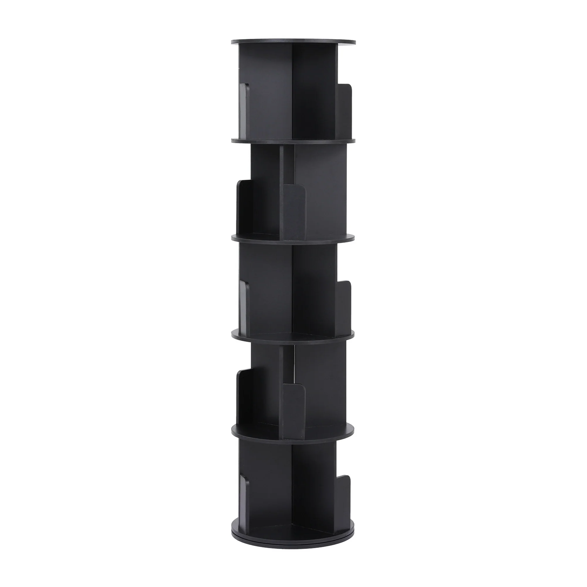 Artiss 5 Tiers Bookshelf Swivel Bookcase Display Shelves Stand Round Black - Image 3
