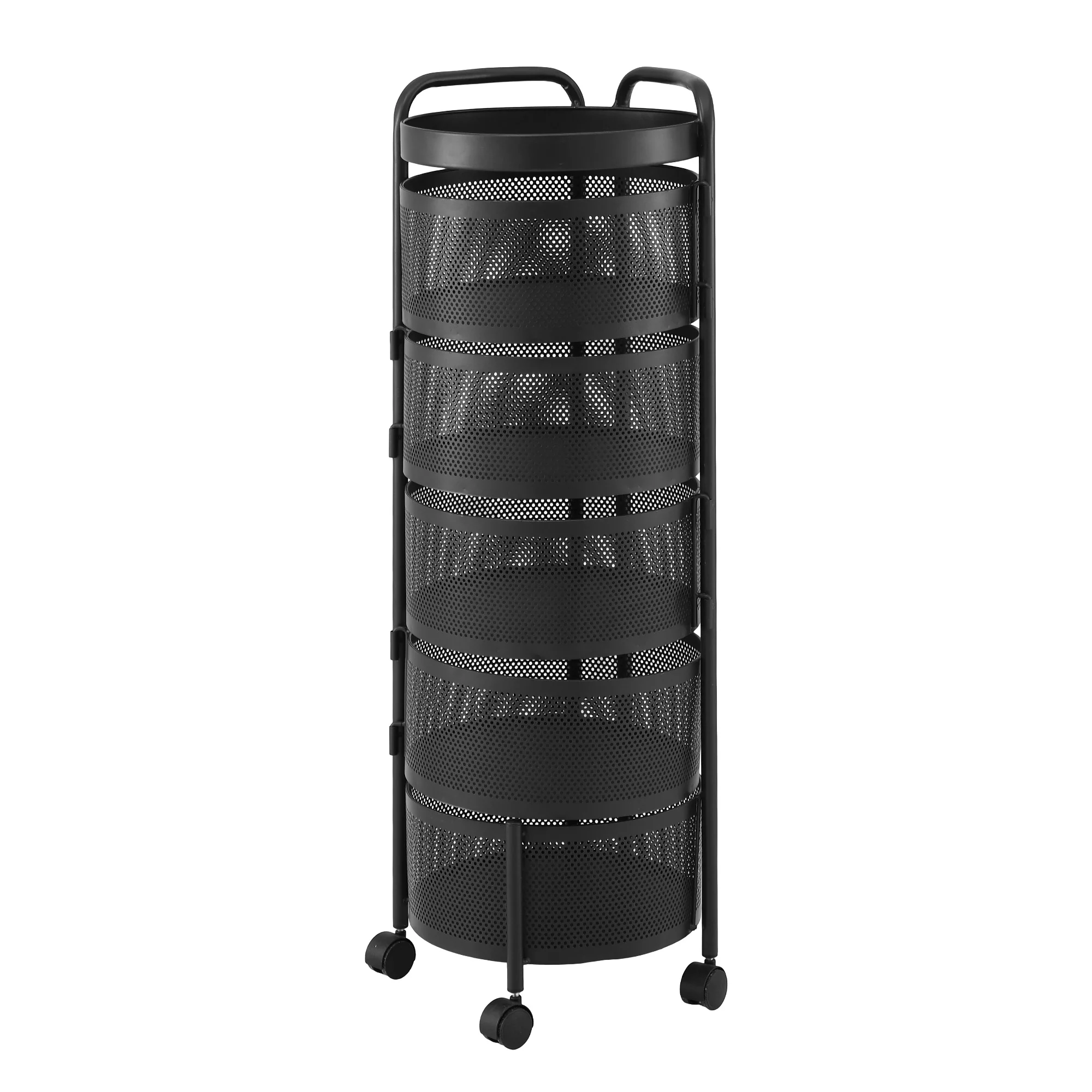 Artiss 5 Tiers Storage Trolley Storage Cart Round Basket Black - Image 4