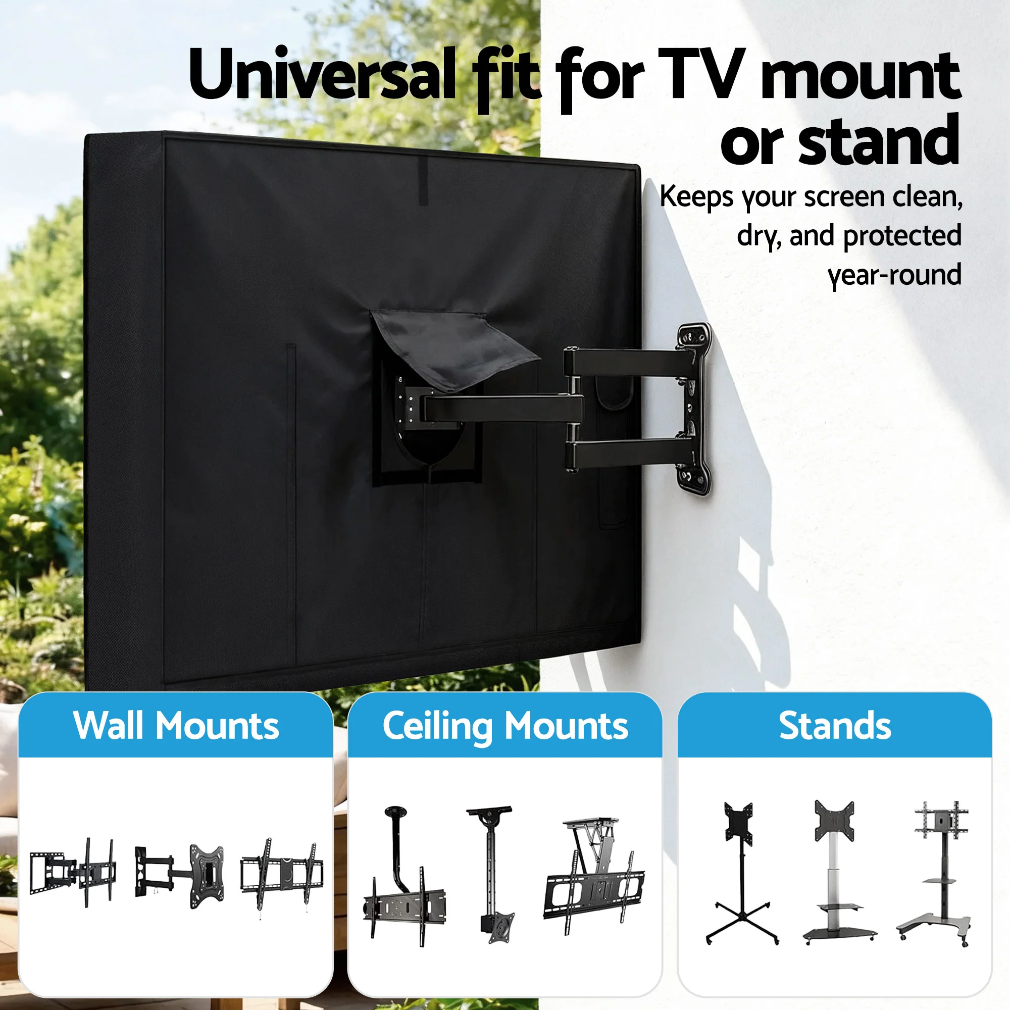 Artiss 55-58 Inch TV Cover Waterproof Outdoor Patio Flat Television Protector - Image 4