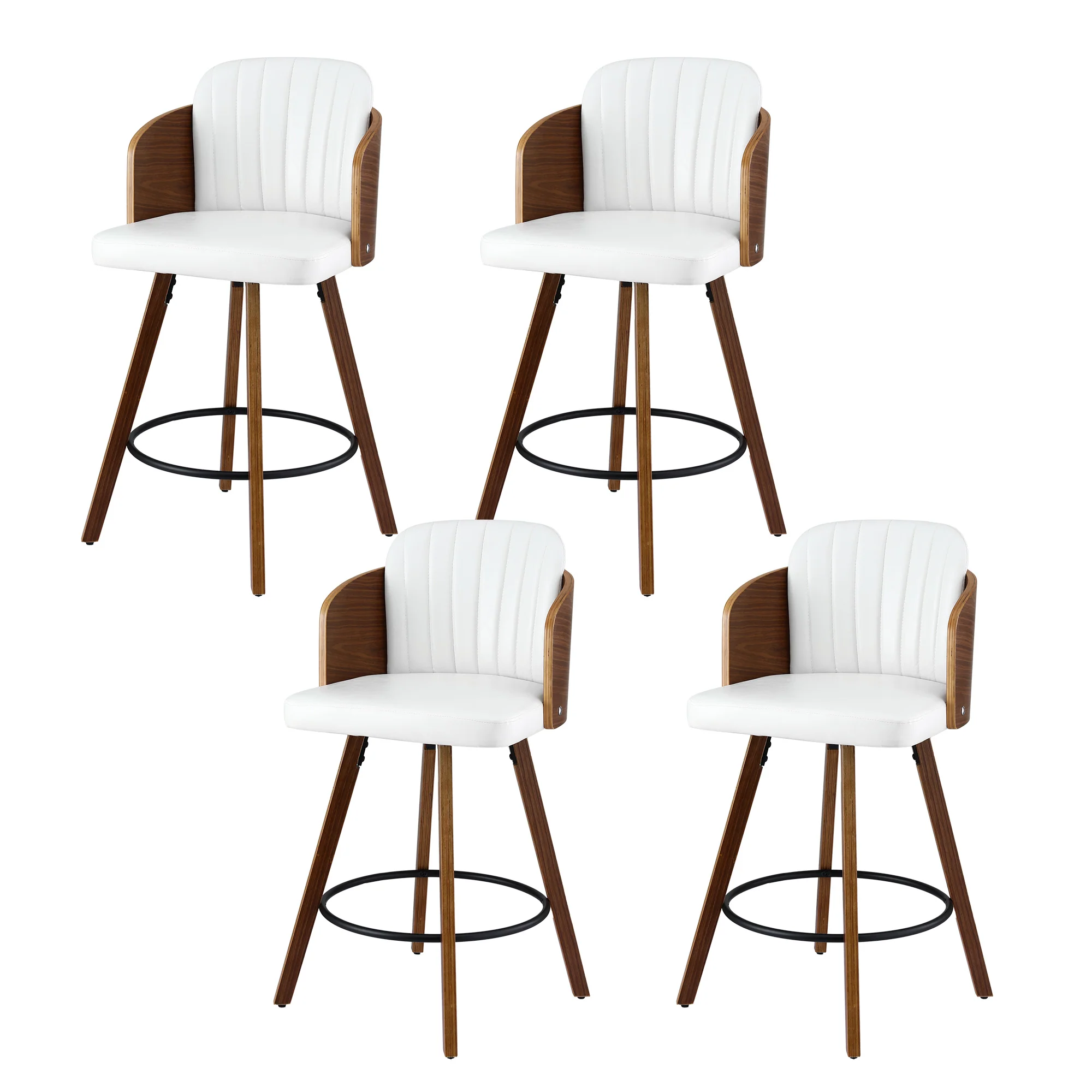 Artiss 58cm Wooden Bar Stools Set of 4 Swivel Kitchen Counter Stool Chair with PU Seat Backrest - Image 2