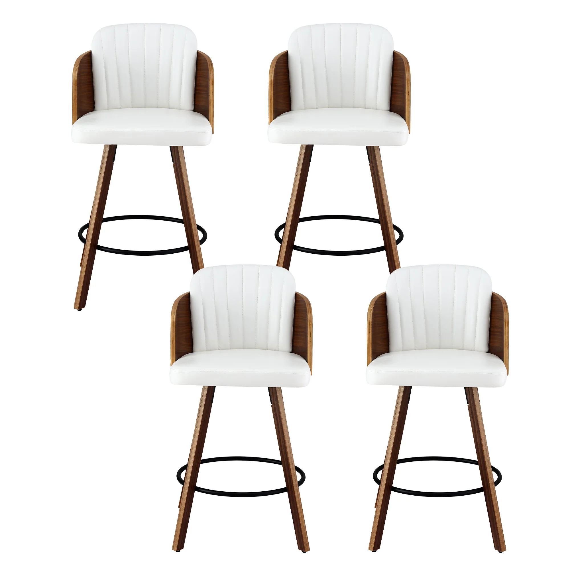 Artiss 58cm Wooden Bar Stools Set of 4 Swivel Kitchen Counter Stool Chair with PU Seat Backrest - Image 4