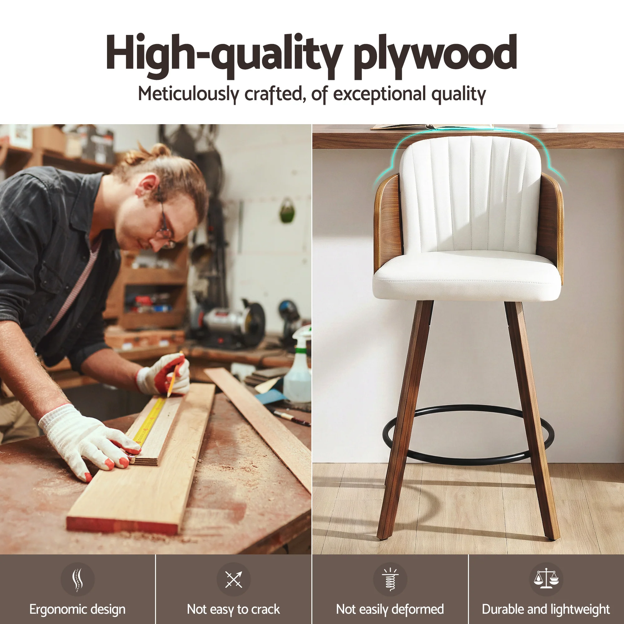 Artiss 58cm Wooden Bar Stools Set of 4 Swivel Kitchen Counter Stool Chair with PU Seat Backrest - Image 7