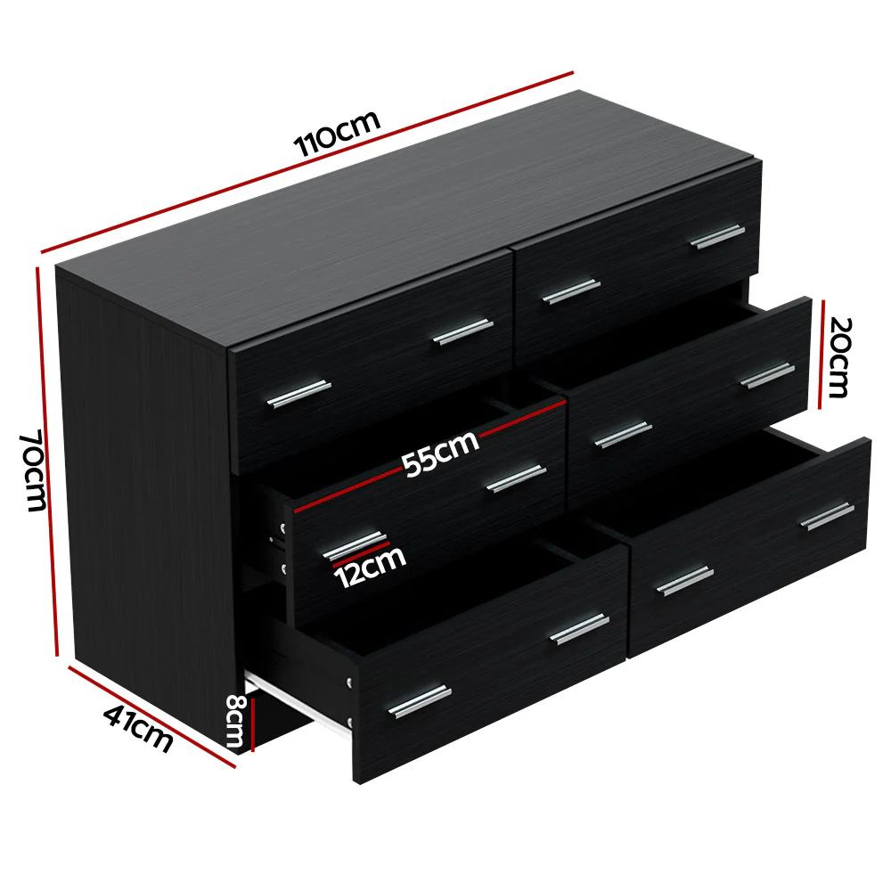 Artiss 6 Chest of Drawers - VEDA Black - Image 3