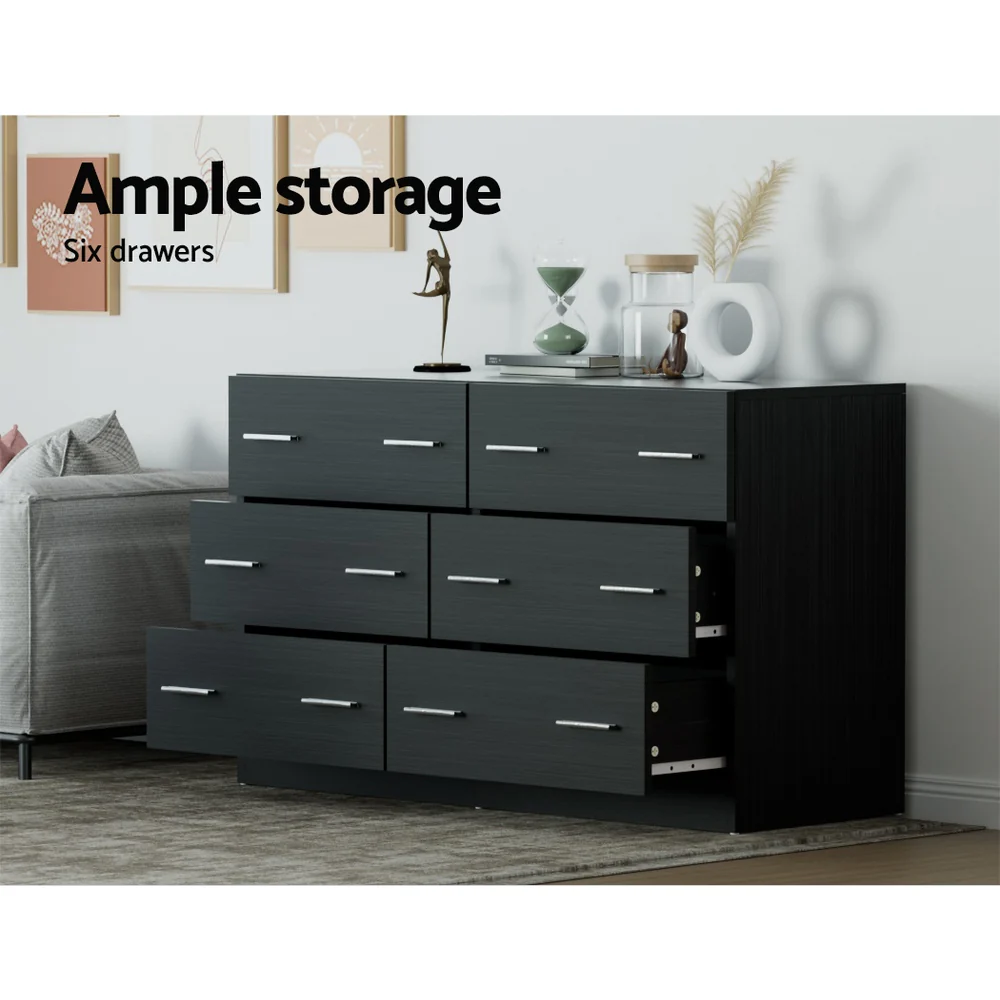 Artiss 6 Chest of Drawers - VEDA Black - Image 5