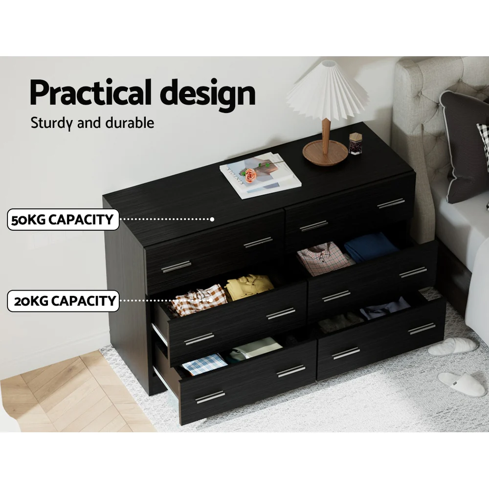 Artiss 6 Chest of Drawers - VEDA Black - Image 6