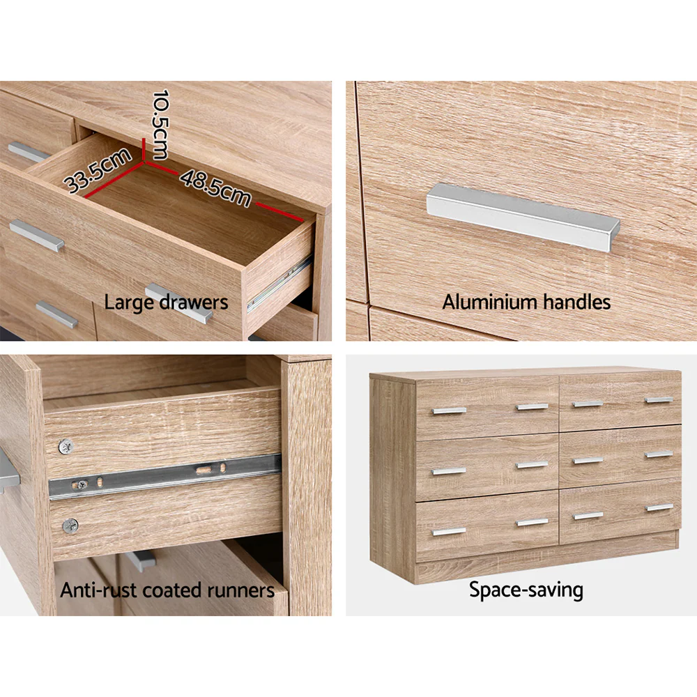 Artiss 6 Chest of Drawers - VEDA Pine - Image 7