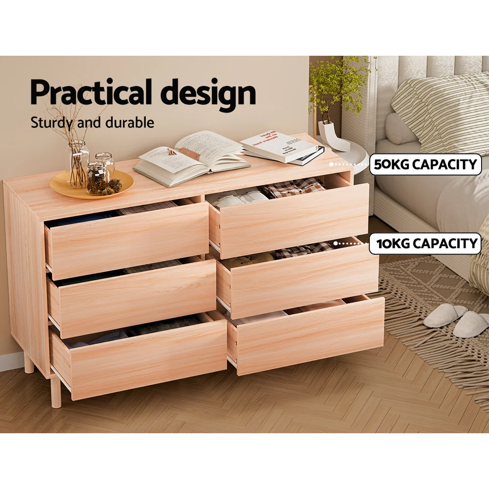Artiss 6 Chest of Drawers Cabinet Dresser Table Tallboy Storage Bedroom Pine - Image 7