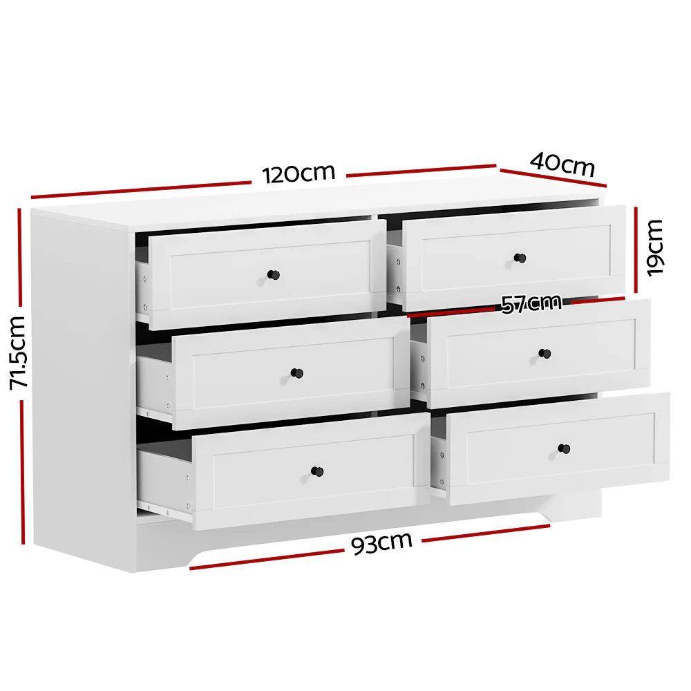 Artiss 6 Chest of Drawers - LEIF White - Image 3