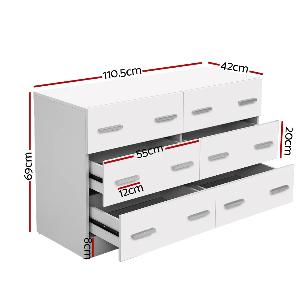 Artiss 6 Chest of Drawers - VEDA White - Image 3