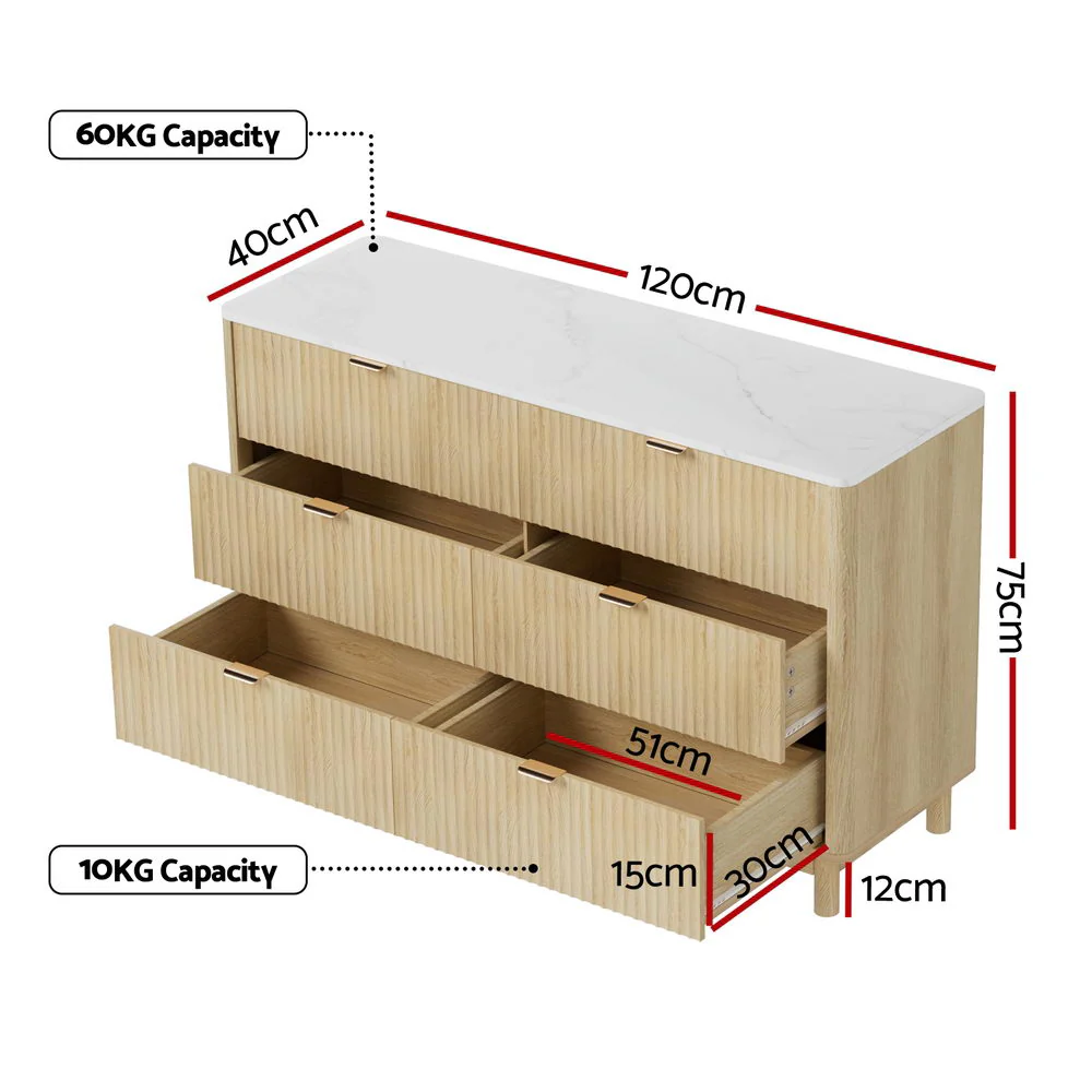 Artiss 6 Chest of Drawers Dresser Table Pine - Image 2