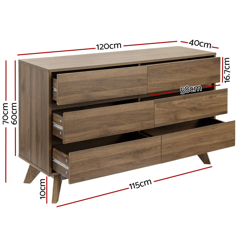 Artiss 6 Chest of Drawers - XAVI Walnut - Image 3