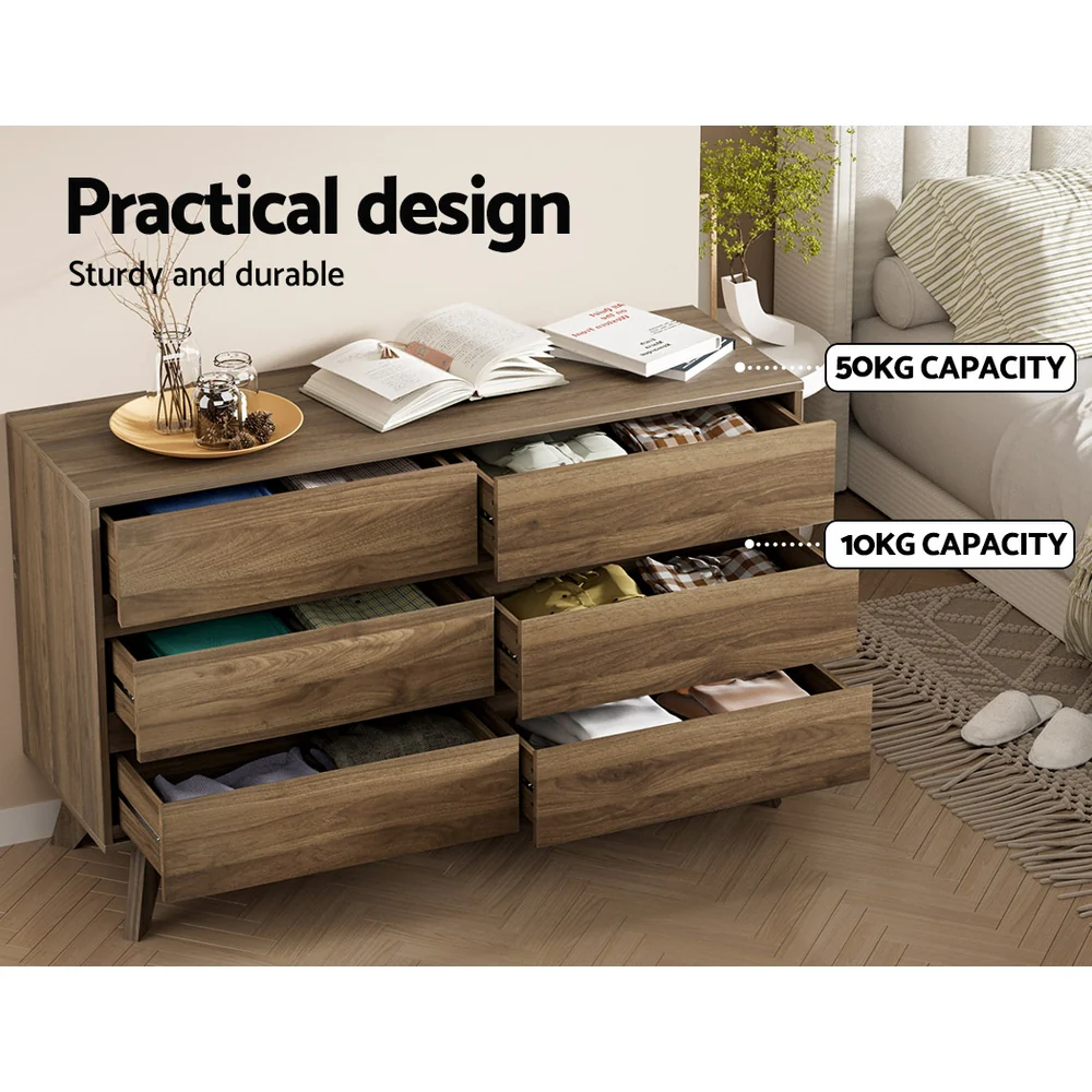 Artiss 6 Chest of Drawers - XAVI Walnut - Image 6