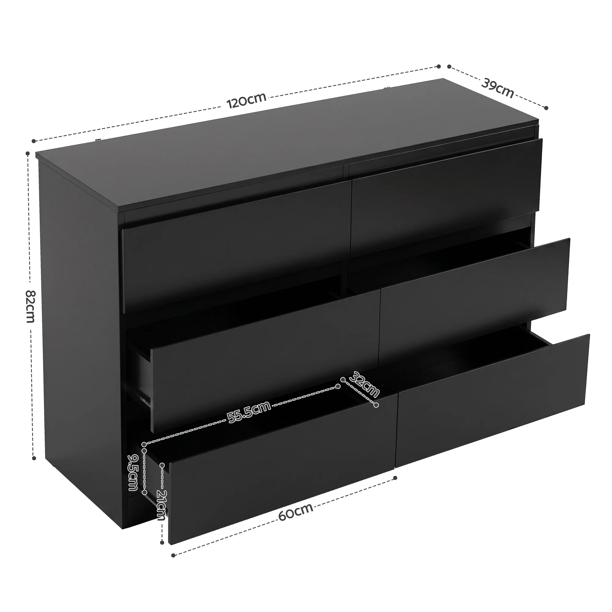 Artiss 6 Chest of Drawers Lowboy Black - Image 3