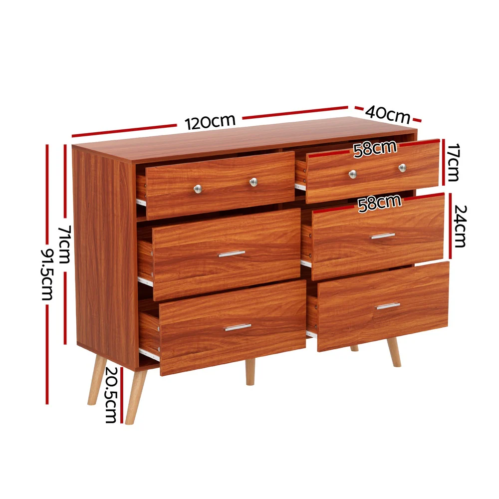Artiss 6 Chest of Drawers Storage Cabinet Walnut - Image 4