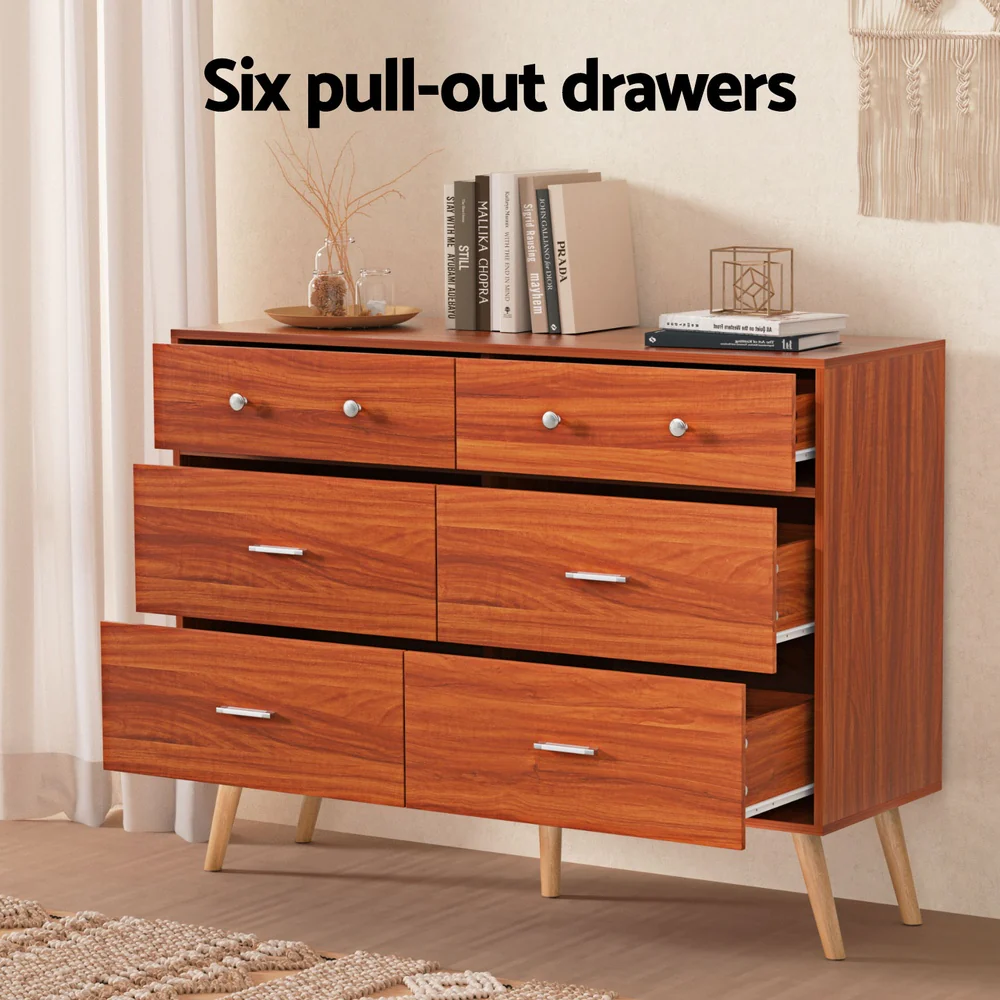 Artiss 6 Chest of Drawers Storage Cabinet Walnut - Image 6