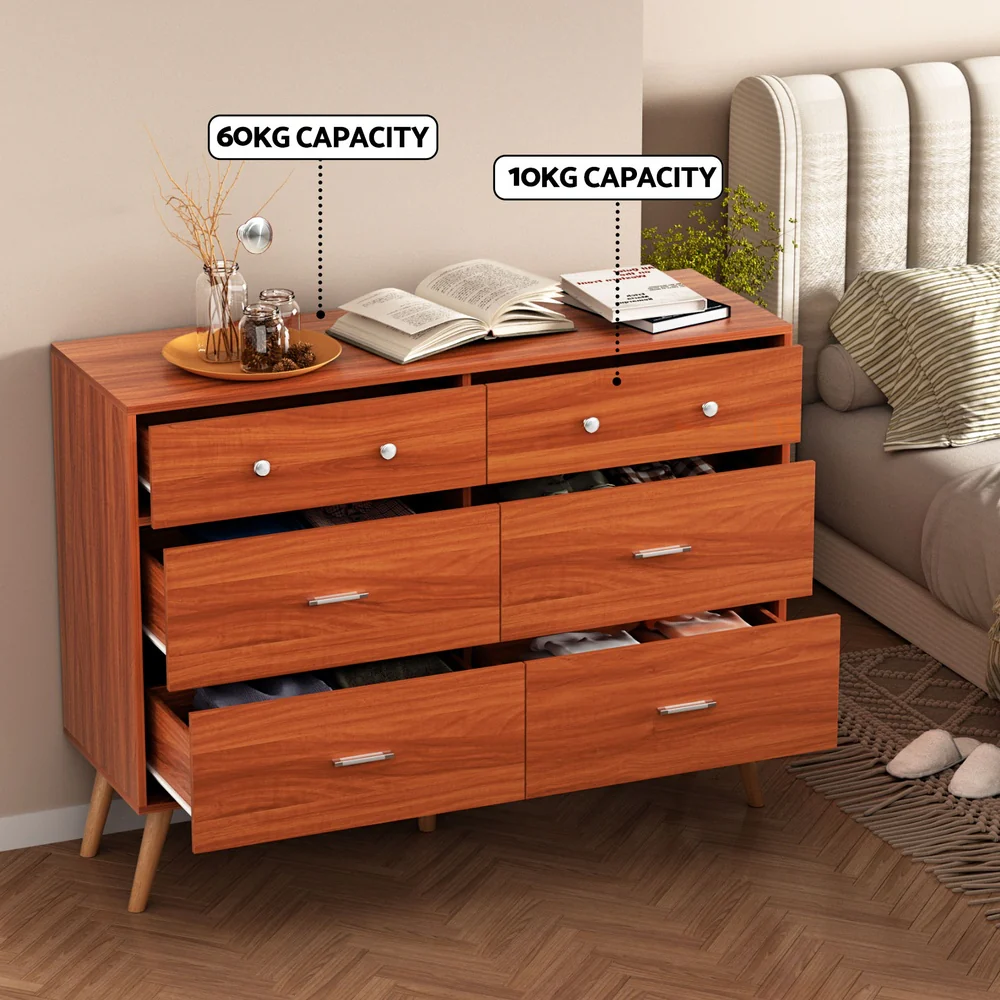 Artiss 6 Chest of Drawers Storage Cabinet Walnut - Image 7