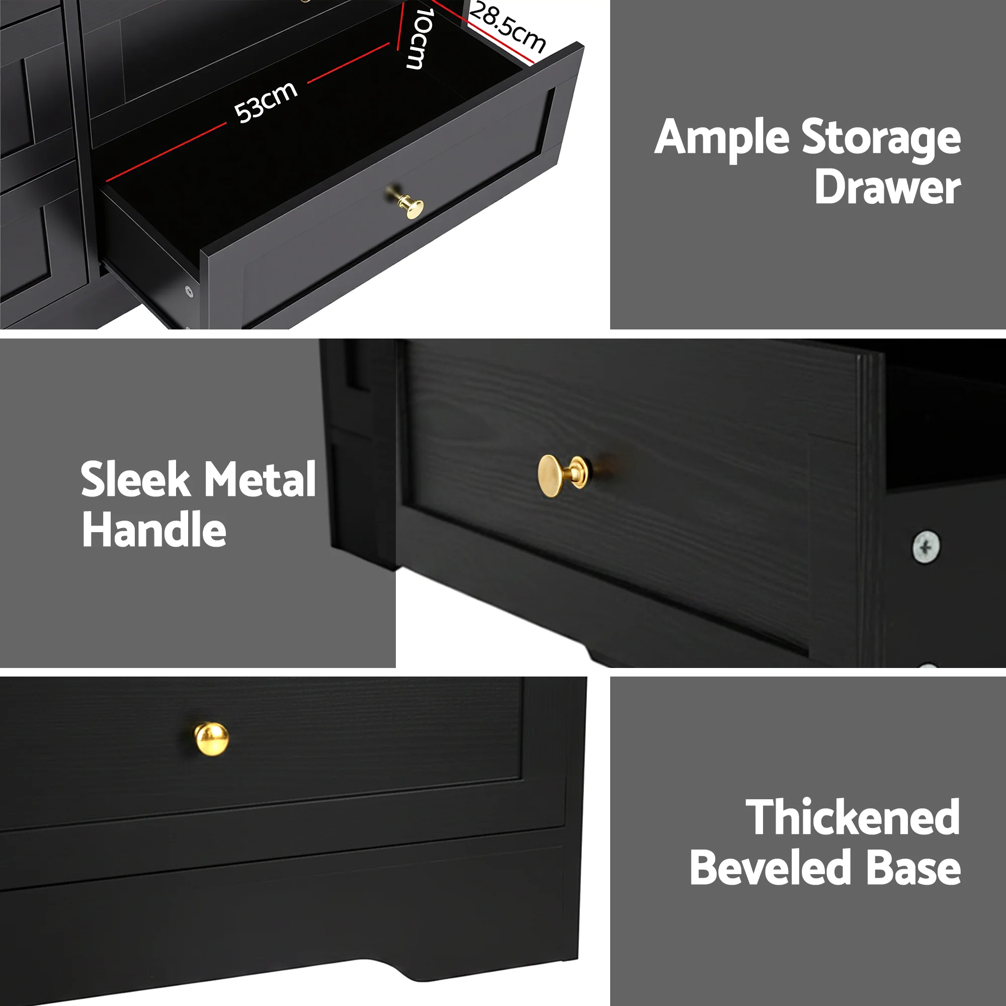 Artiss 6 Chest of Drawers Tallboy Cabinet - LEIF Black - Image 6