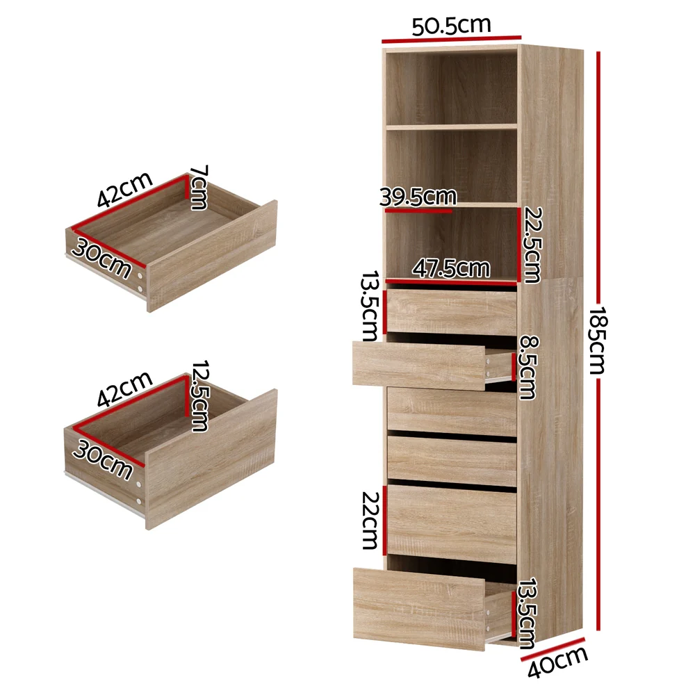 Artiss 6 Chest of Drawers Tallboy Cabinet Pine - Image 2