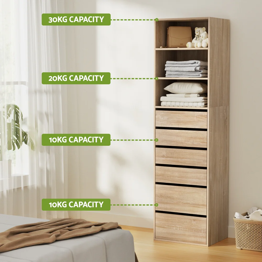 Artiss 6 Chest of Drawers Tallboy Cabinet Pine - Image 5
