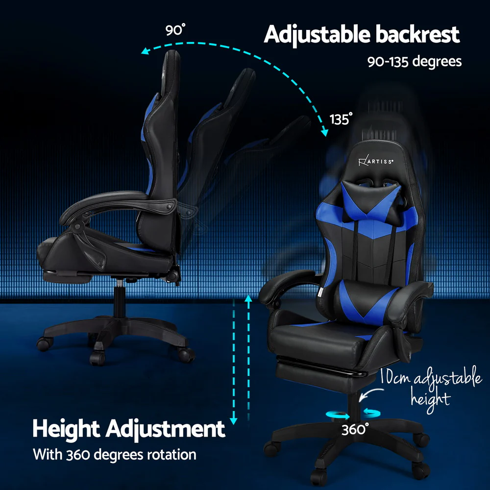 Artiss 6 Point Massage Gaming Office Chair 7 LED Footrest Blue - Image 6