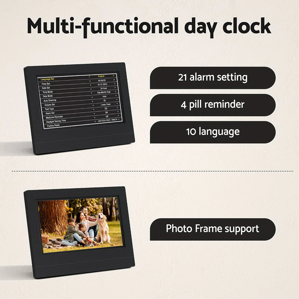 Artiss 7 Digital Day Clock Calendar Alarm Black - Image 7