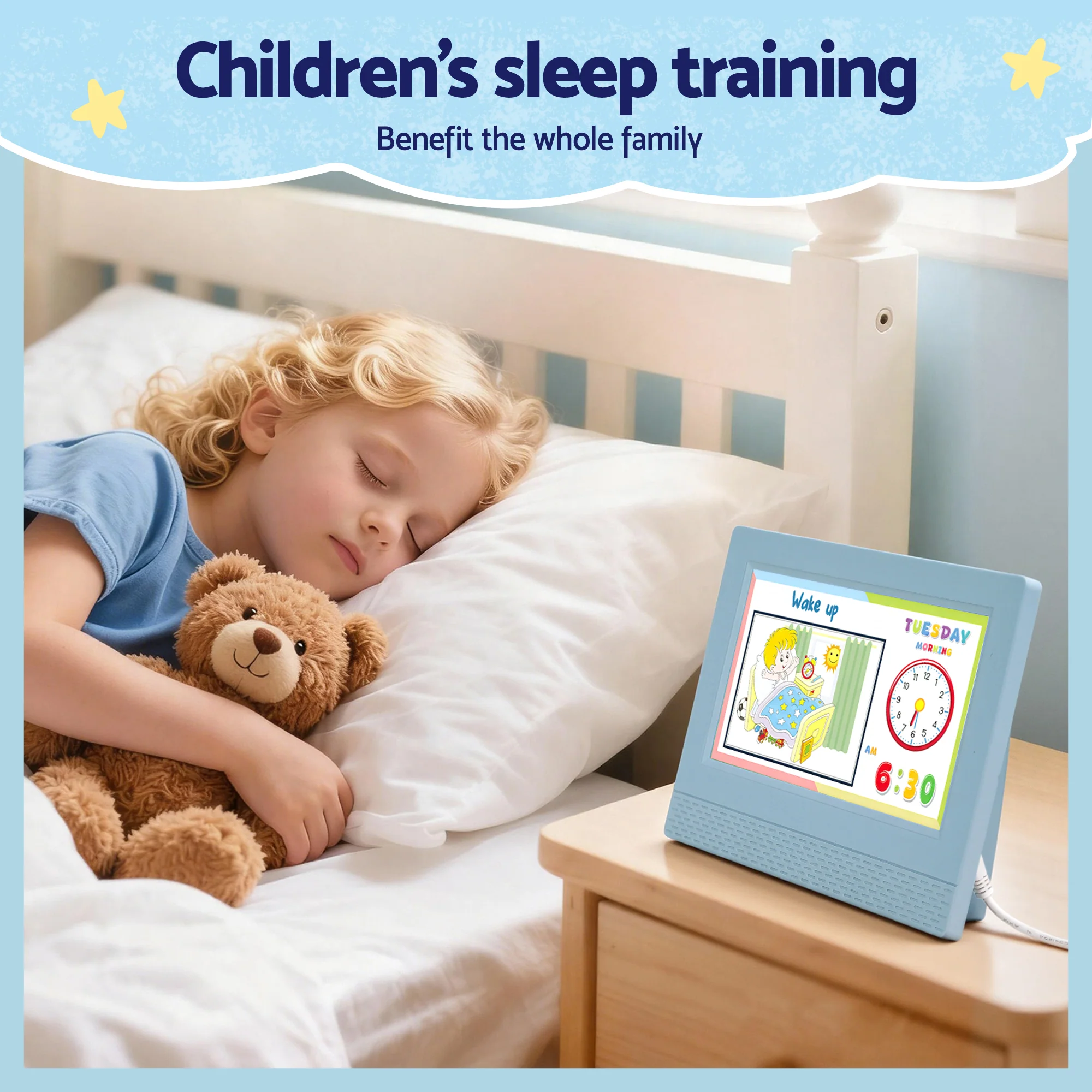 Artiss 7 Digital Day Clock Calendar Alarm LCD Children Sleep Trainer Clocks Blue - Image 4