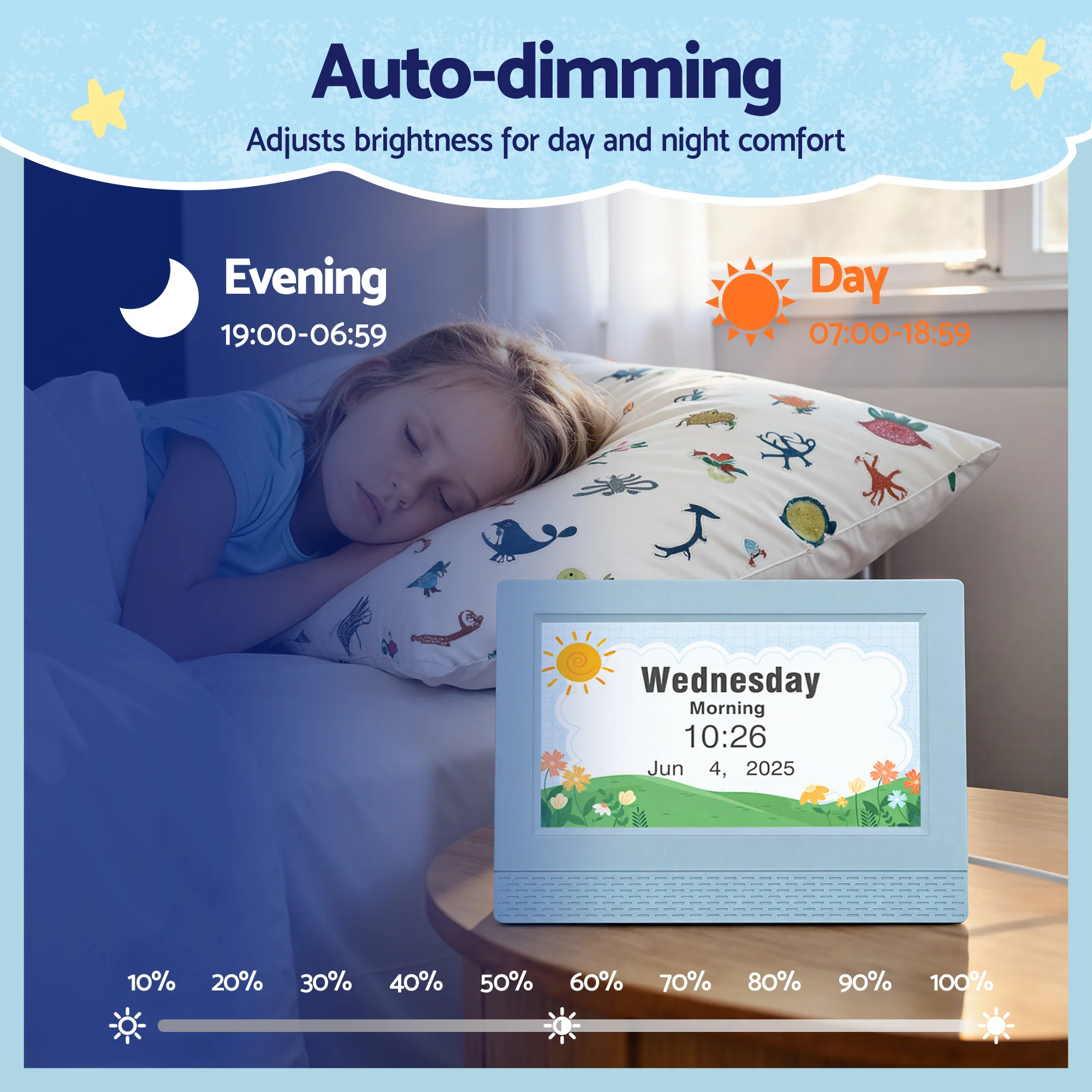 Artiss 7 Digital Day Clock Calendar Alarm LCD Children Sleep Trainer Clocks Blue - Image 6