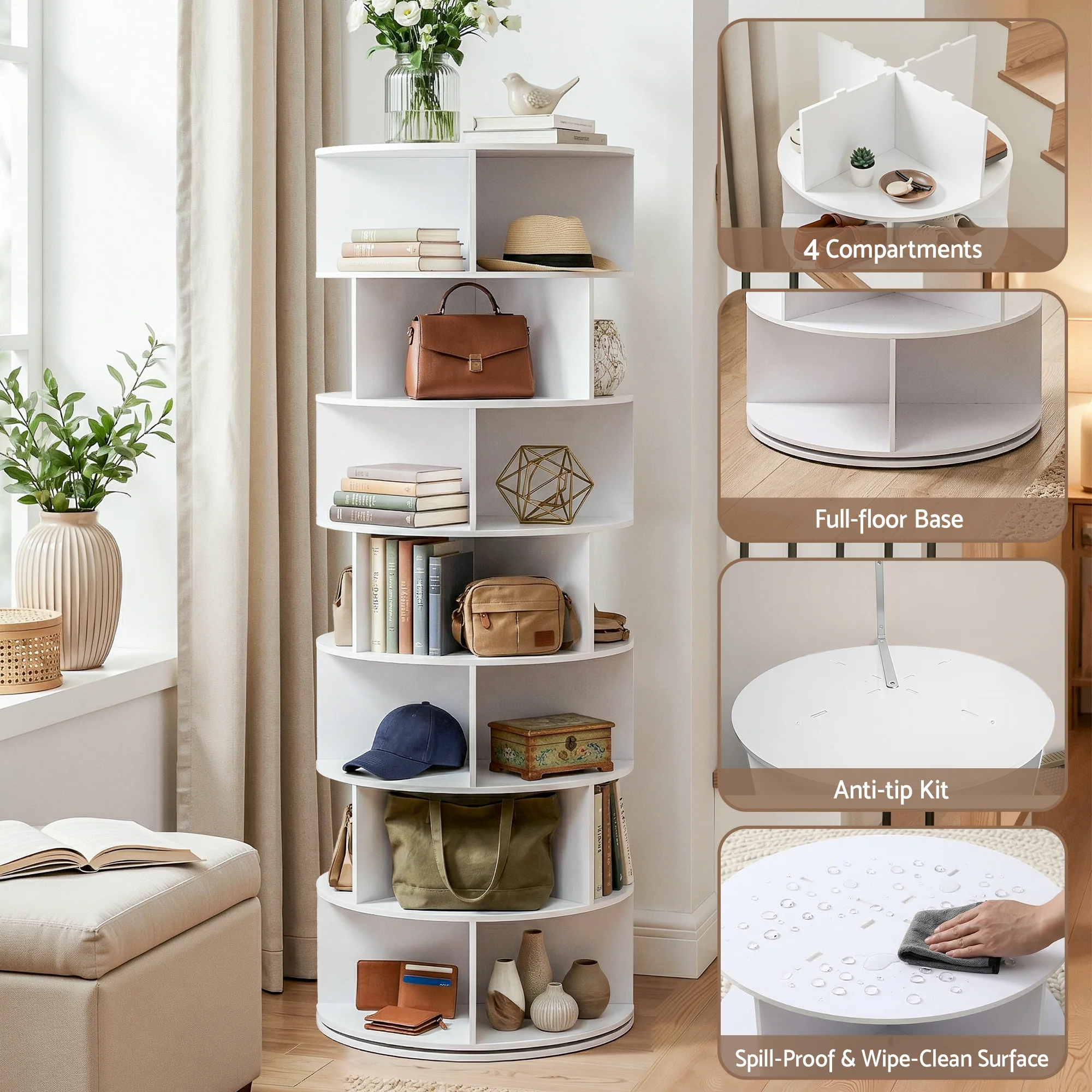 Artiss 7 Tier 360? Rotating Shoe Rack Storage Display Shelf White - Image 7