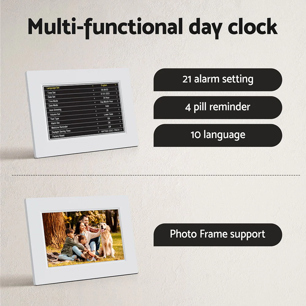 Artiss 8 Digital Day Clock Calendar Alarm White - Image 7