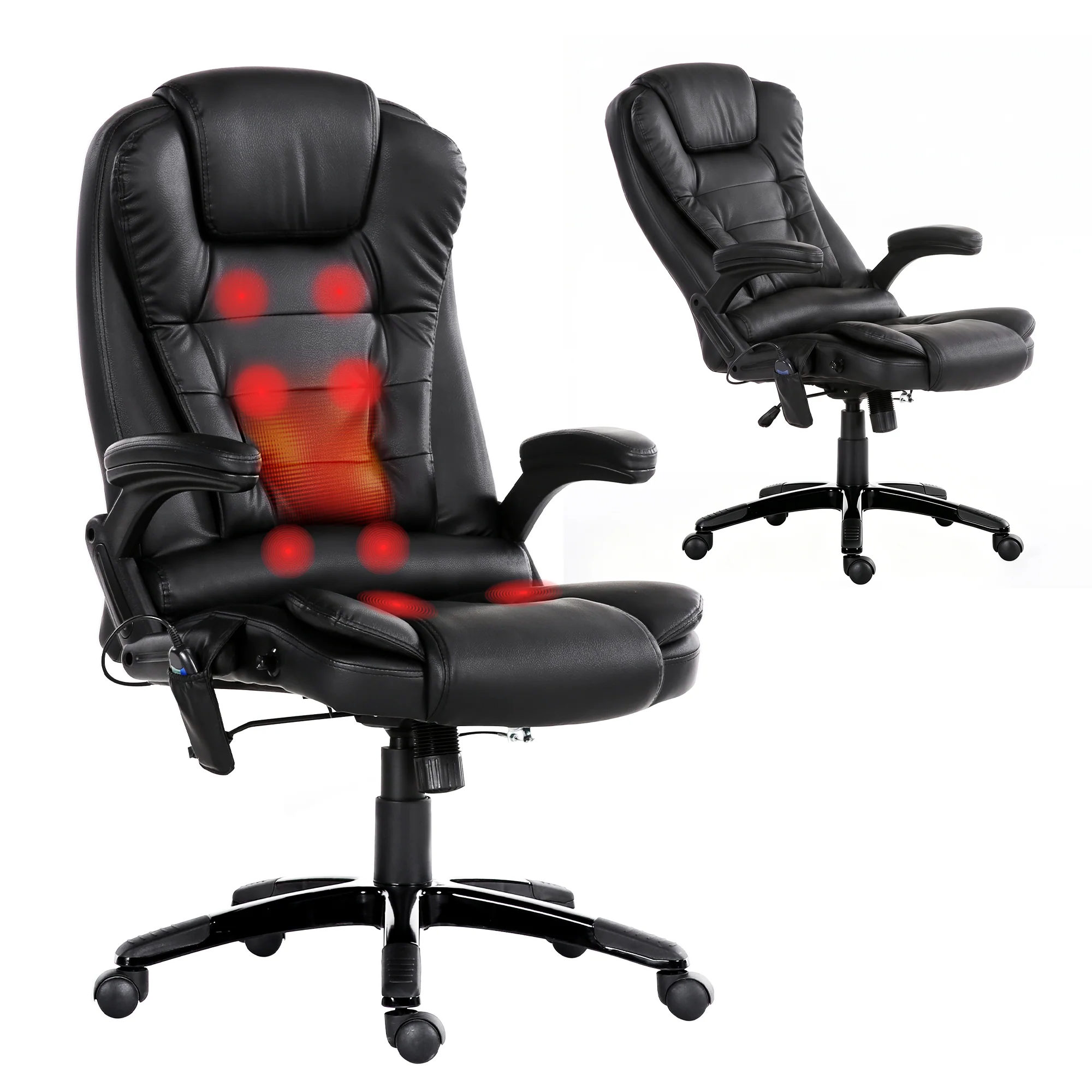 Artiss 8 Point Massage Office Chair Heated Seat Recliner PU Black - Image 2