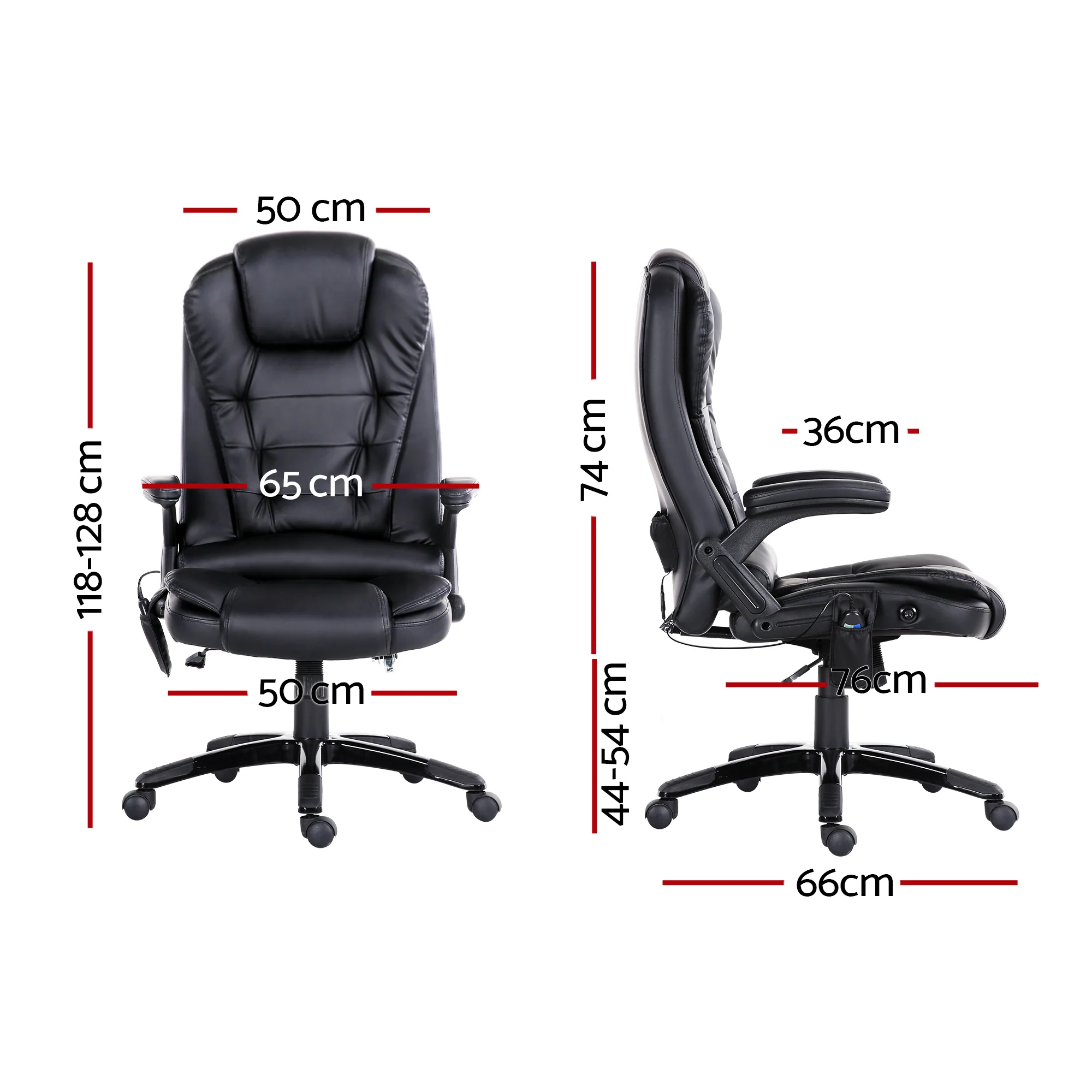 Artiss 8 Point Massage Office Chair Heated Seat Recliner PU Black - Image 3