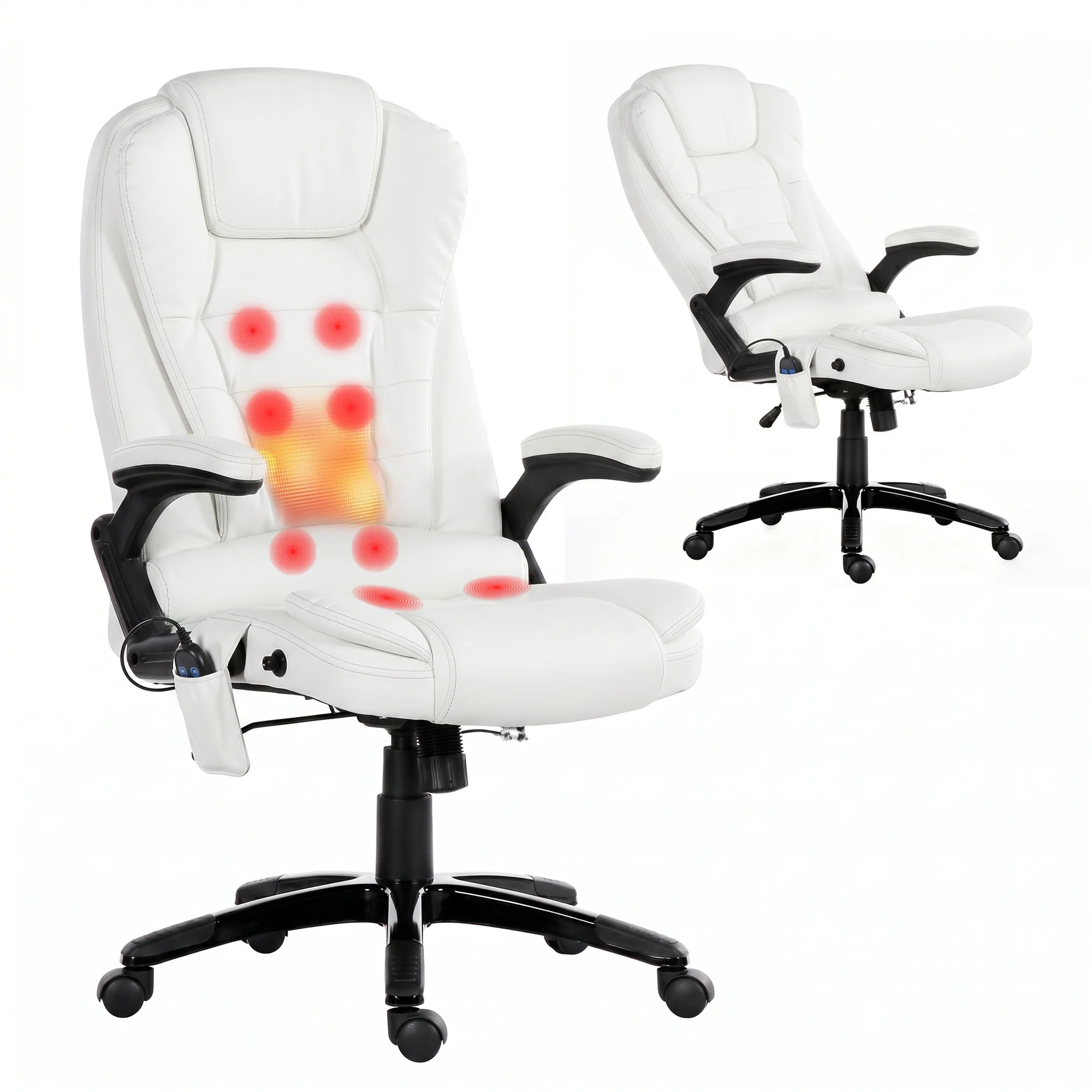 Artiss 8 Point Massage Office Chair Heated Seat Recliner PU White - Image 2