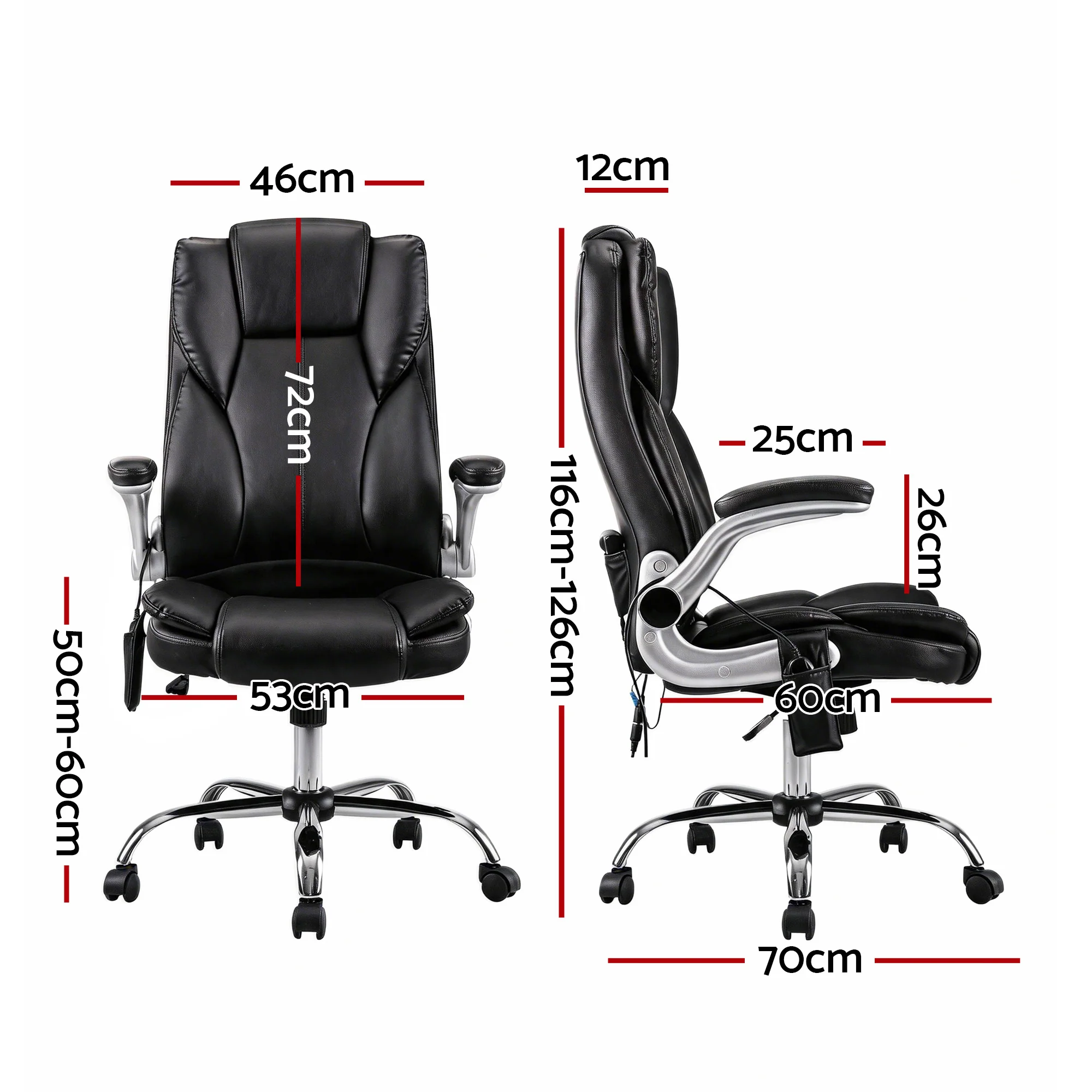 Artiss 8 Point Massage Office Chair PU Leather Black - Image 3