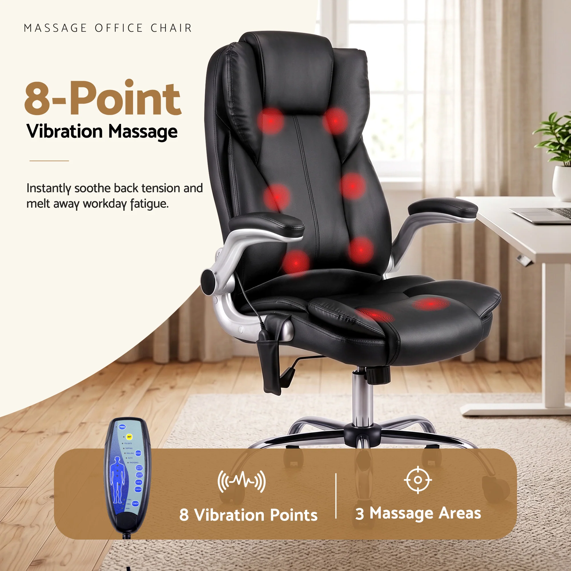 Artiss 8 Point Massage Office Chair PU Leather Black - Image 5