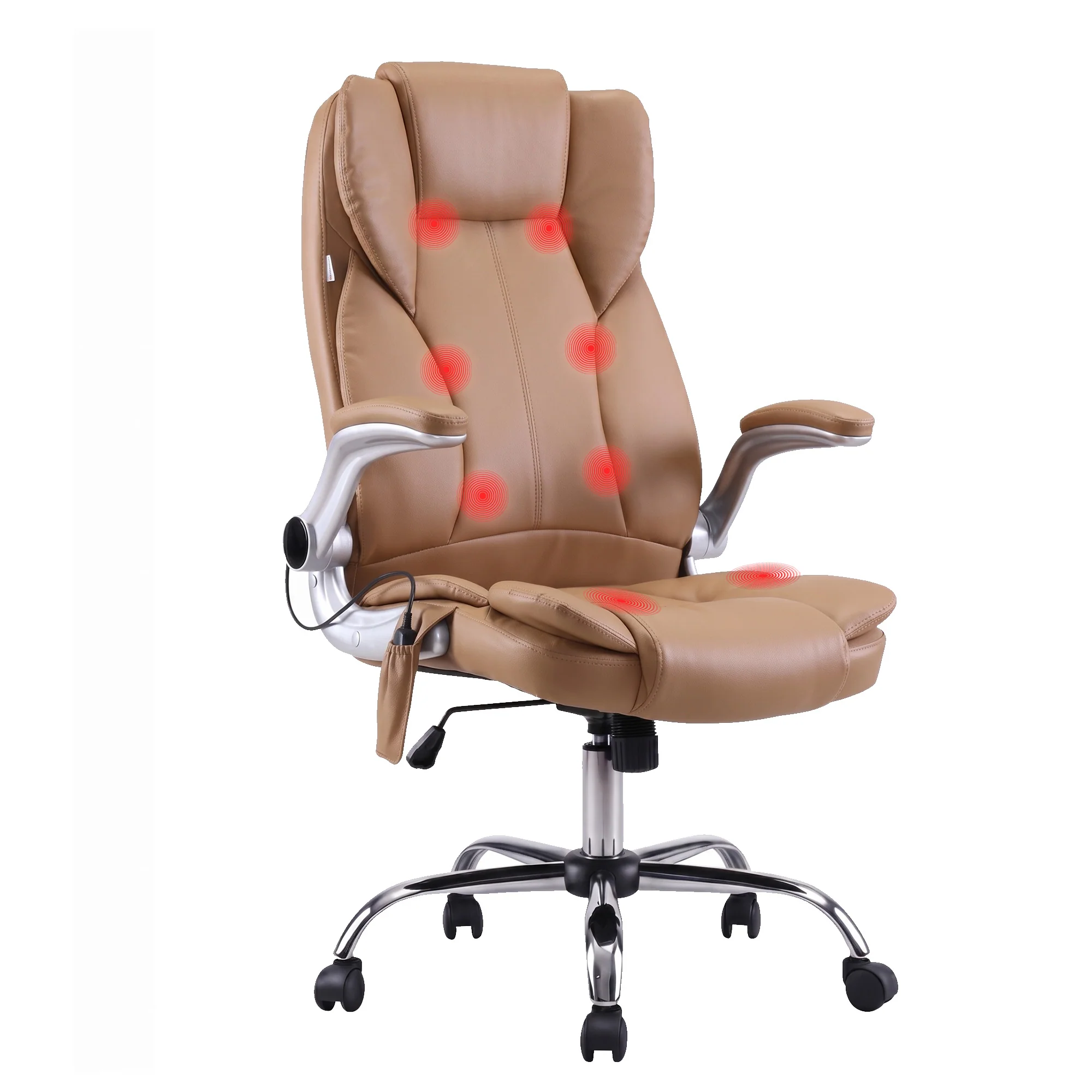 Artiss 8 Point Massage Office Chair PU Leather Brown - Image 2