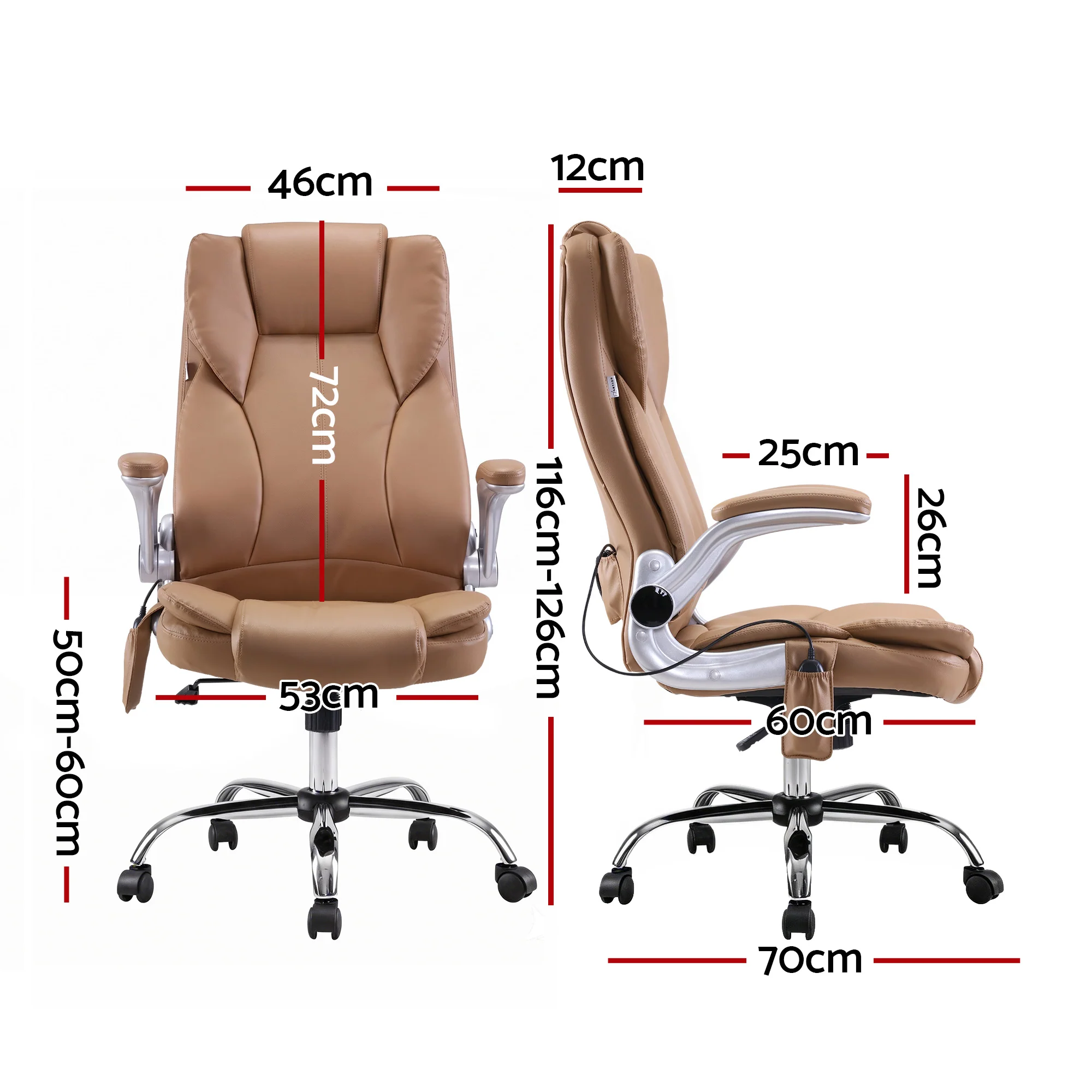 Artiss 8 Point Massage Office Chair PU Leather Brown - Image 3