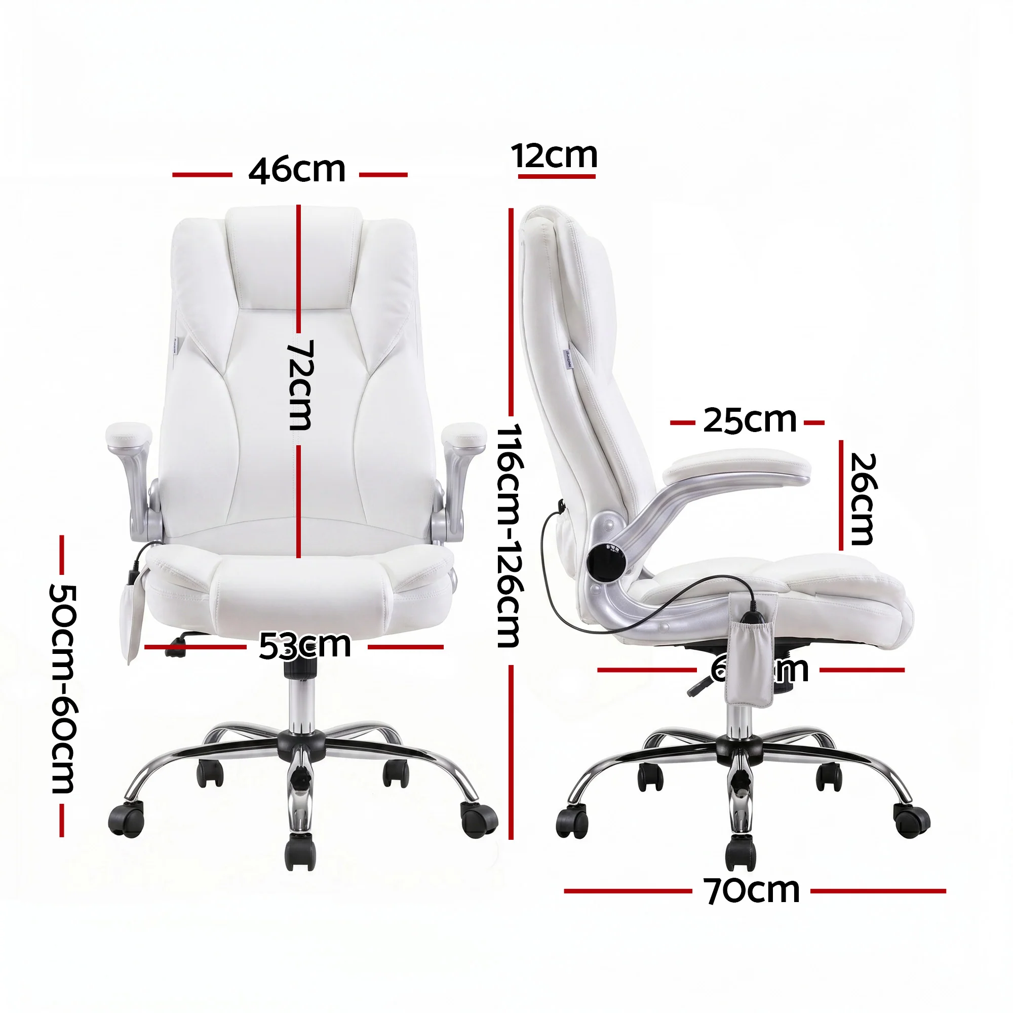 Artiss 8 Point Massage Office Chair PU Leather White - Image 3