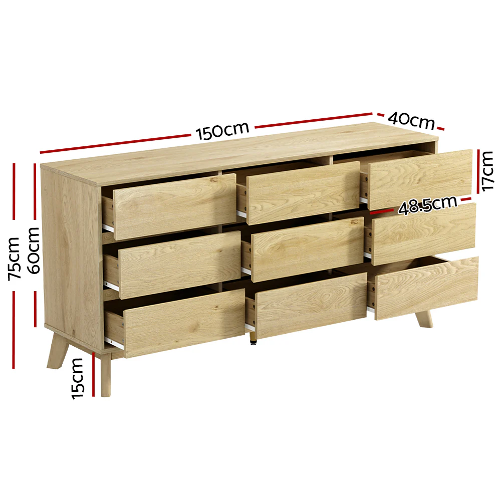 Artiss 9 Chest of Drawers Tallboy Cabinet - XAVI Pine - Image 3